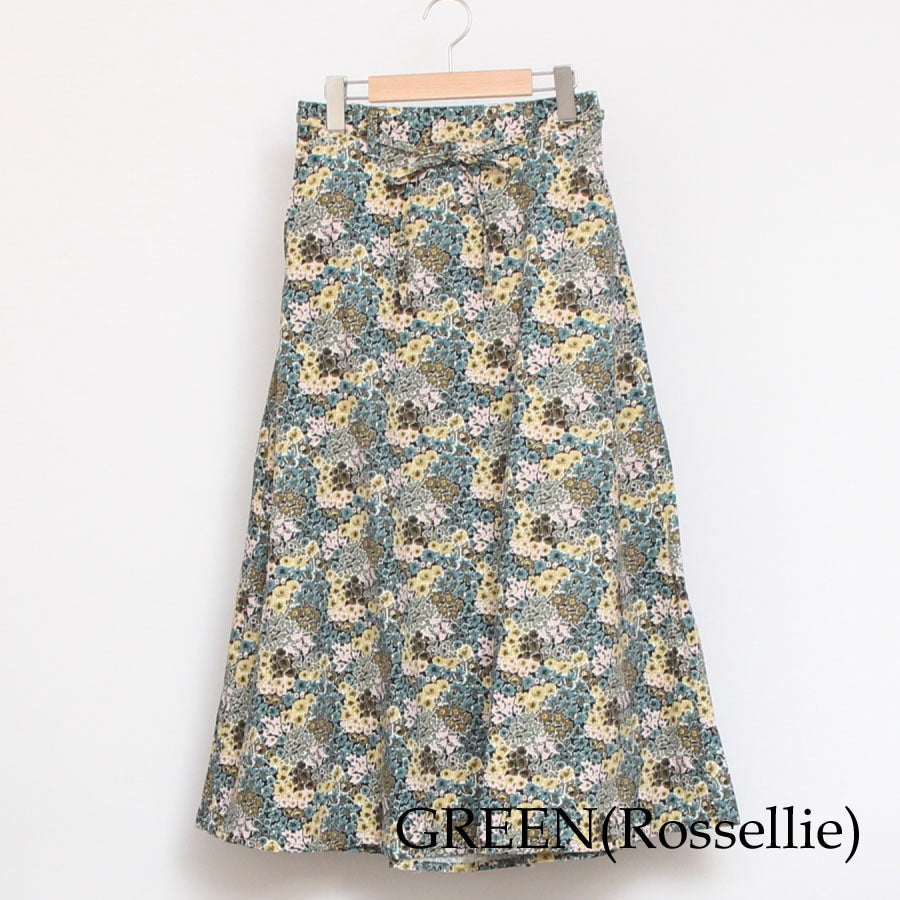 【20％OFF】【GREENのみ ラスト１点】コーデュロイLIBERTYリボン付きスカート(2411)