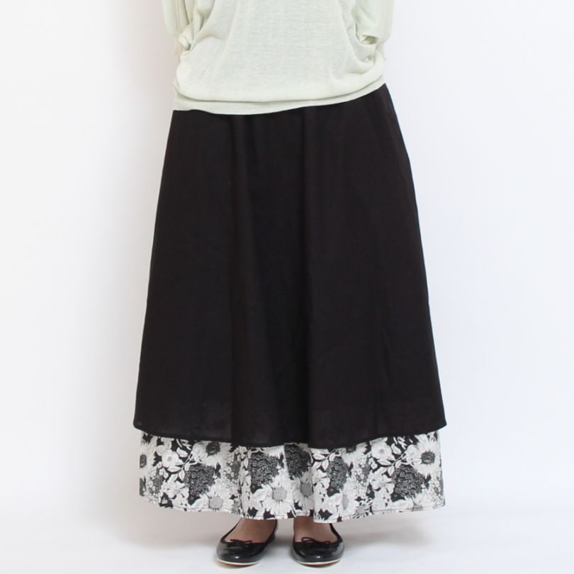 【20％OFF】【BLUEのみ ラスト1点】sosotto 裏地裾LIBERTYスカート