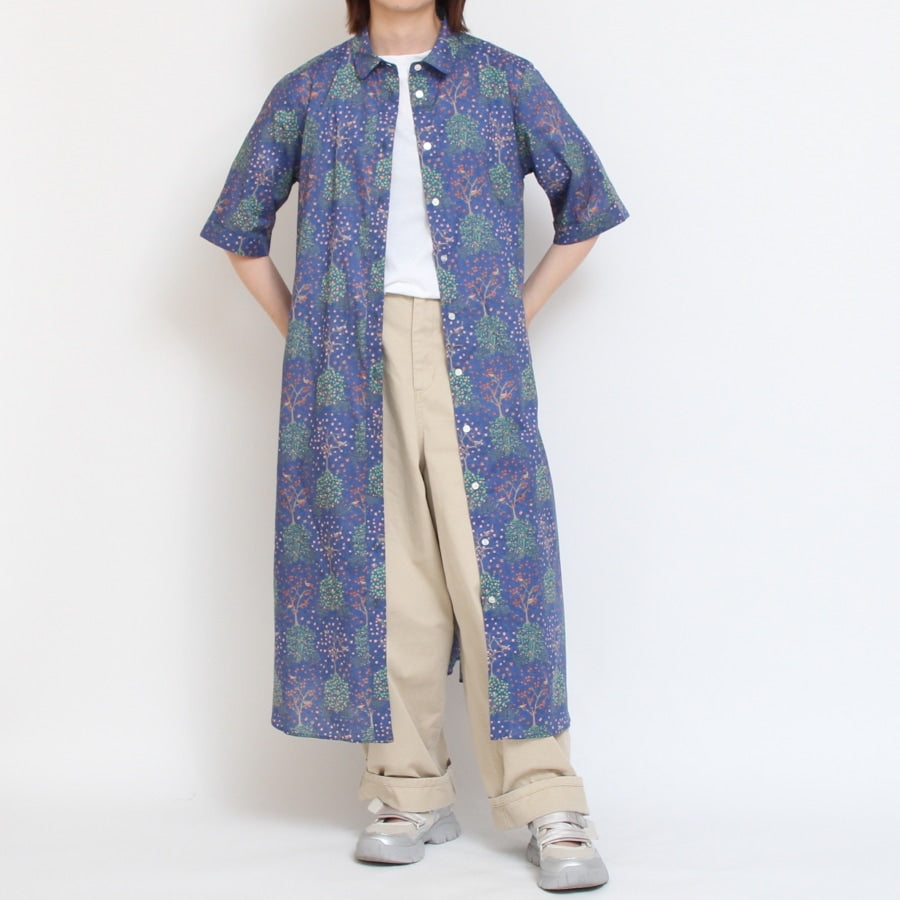 【20％OFF】【BLUE・NAVYラスト１点ずつ】HOKKOH LIBERTY 5分袖レギュラーカラーワンピース2507