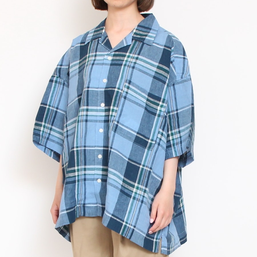 【50%OFF】HARVESTYチェックリネン半袖ジャンボシャツ