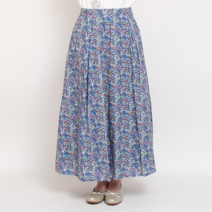 【WINE・BLUEラスト1点ずつ】リバティサイド釦スカート(2405)