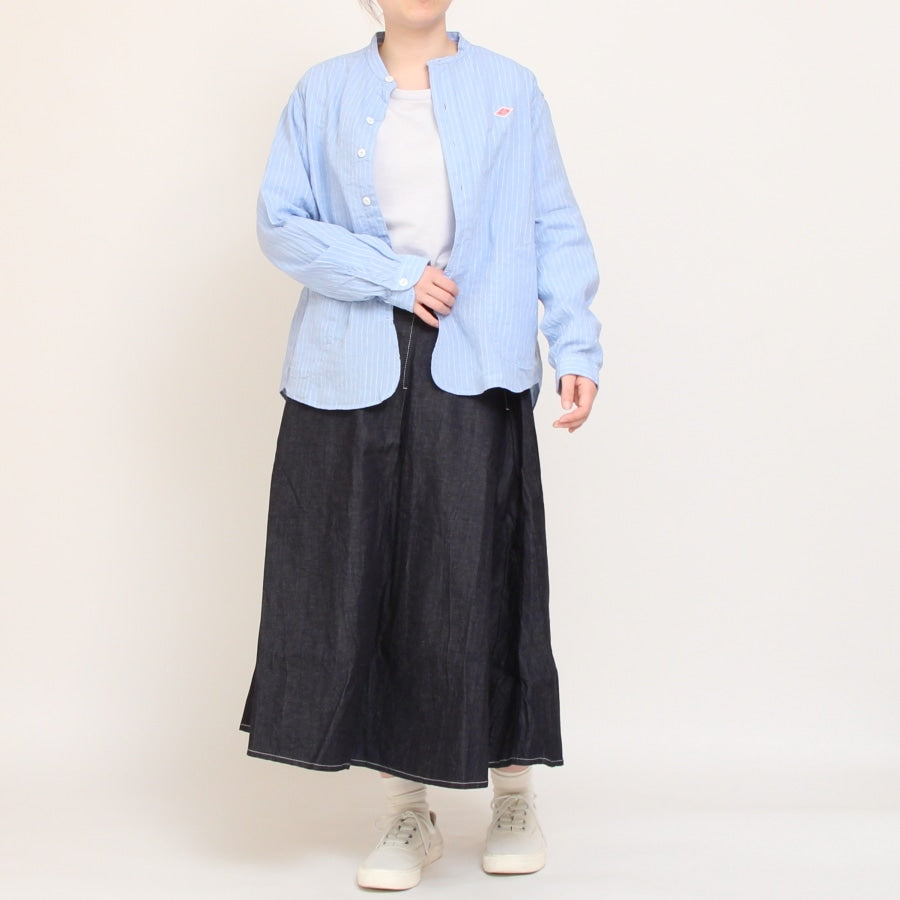 【GRAYのみラスト1点】DANTONコットンリネンストライプバンドカラーシャツ