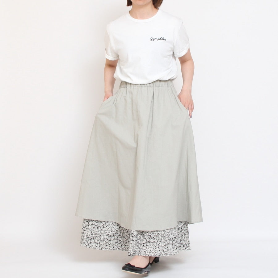 【20％OFF】【BLUEのみ ラスト1点】sosotto 裏地裾LIBERTYスカート