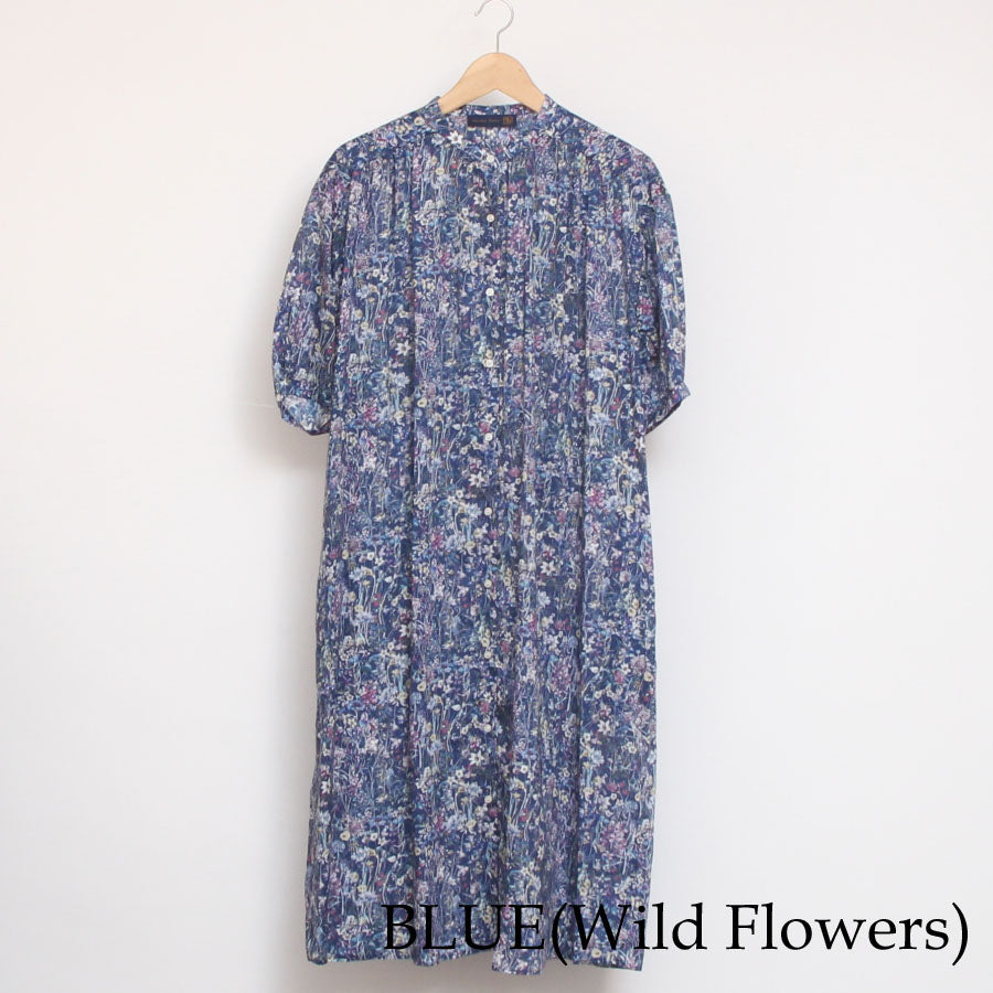 【CHARCOAL GRAYのみ ラスト１点】【本店限定商品】シルフローンLIBERTYショルダーギャザーワンピース(2407)
