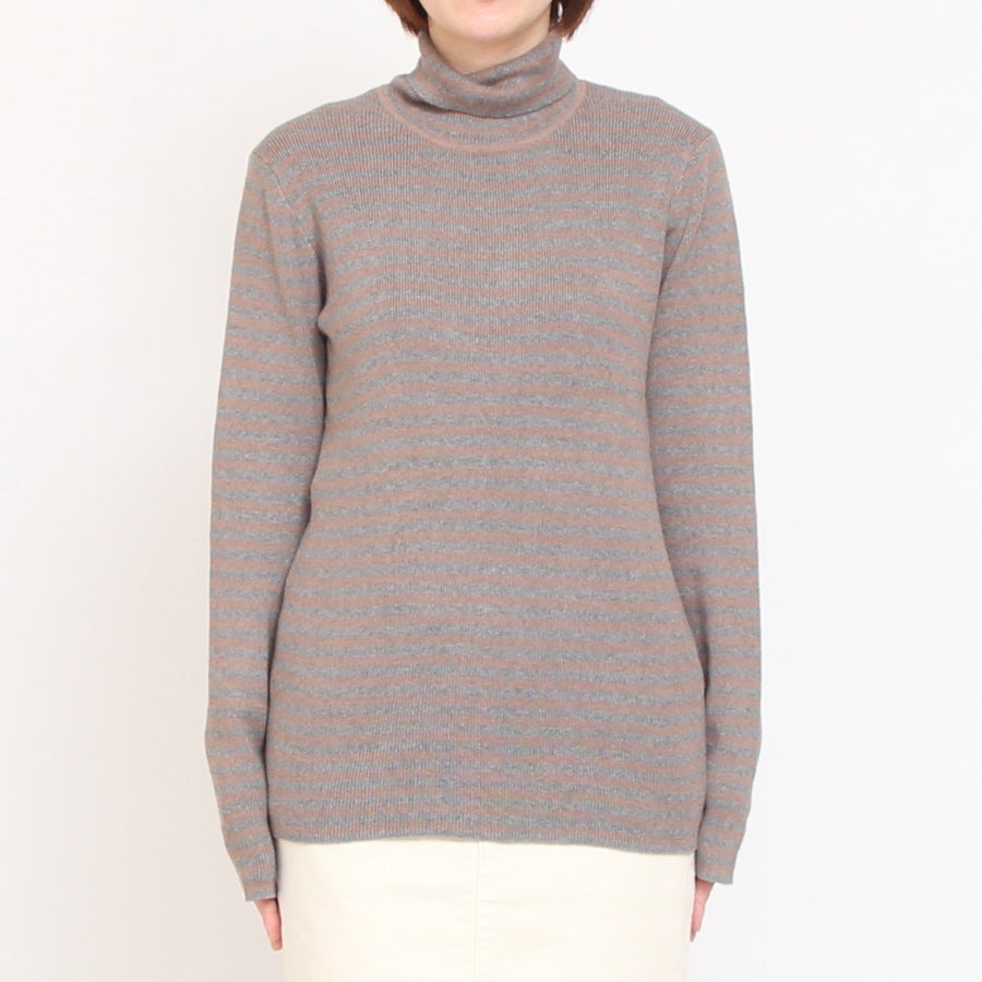 【CHARCOAL GRAYのみ】sosottoボーダーリブタートルプルオーバー42453222