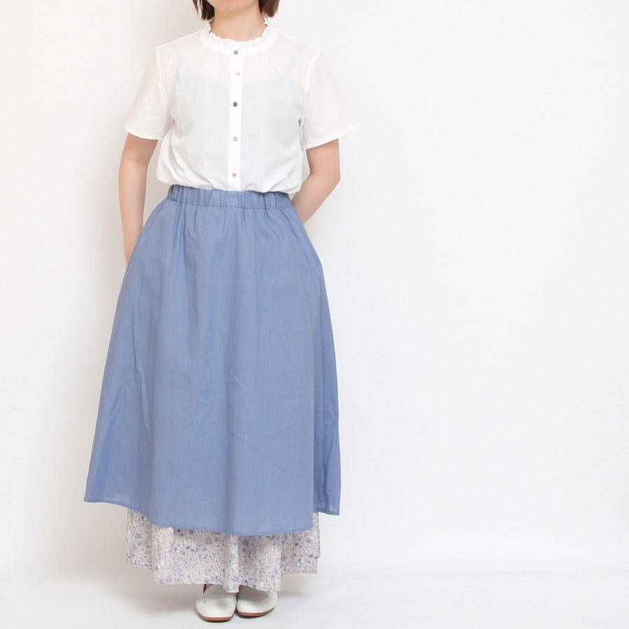 【20％OFF】【BLUEのみ ラスト1点】sosotto 裏地裾LIBERTYスカート