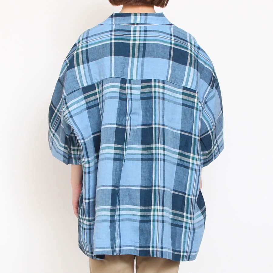 【50%OFF】HARVESTYチェックリネン半袖ジャンボシャツ
