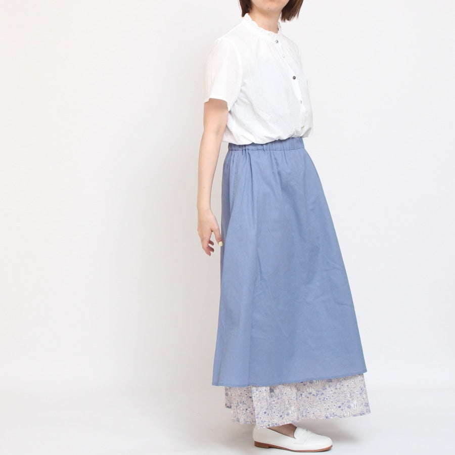 【20％OFF】【BLUEのみ ラスト1点】sosotto 裏地裾LIBERTYスカート