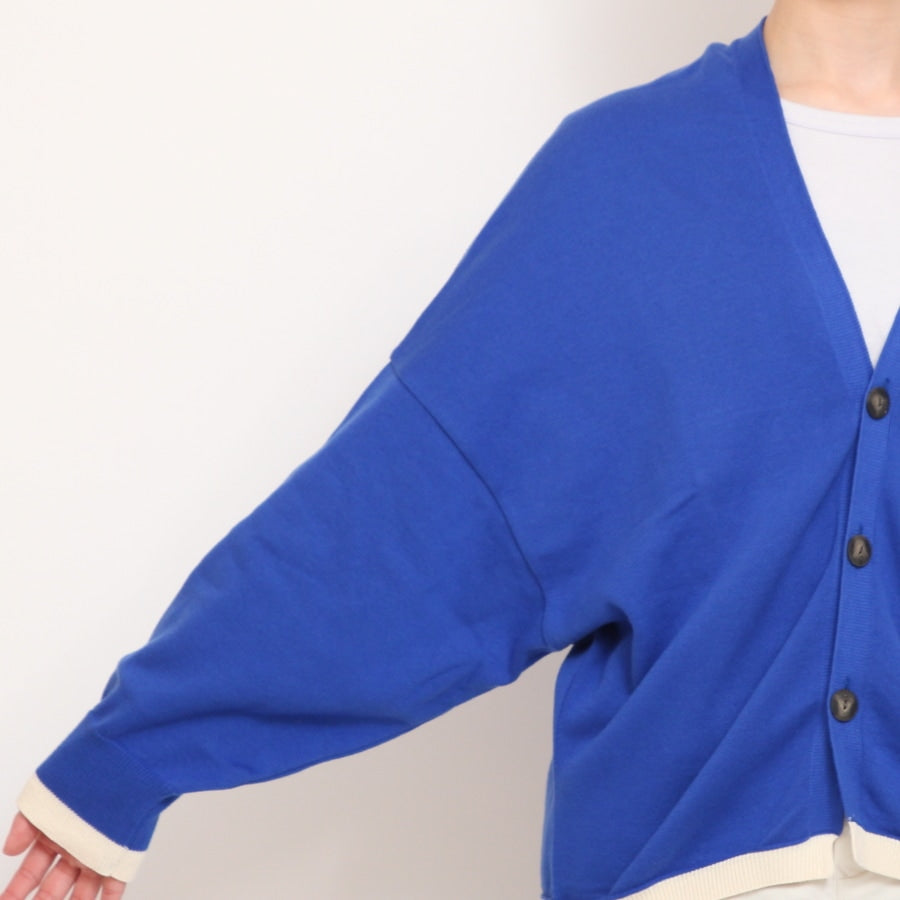 【30％OFF】【BLUEのみ ラスト1点】NARUリブバイカラーVネックカーディガン