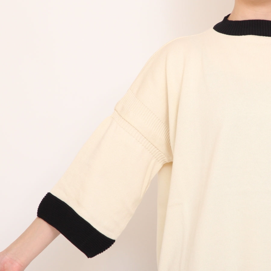 【30%OFF】【IVORYのみ 残り僅か】NARUバイカラー７分袖ニットプルオーバー