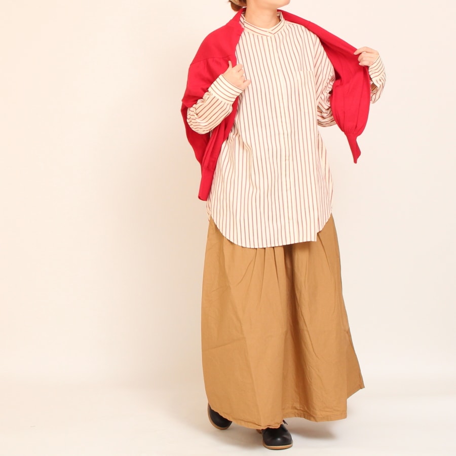 【20％OFF】【RED・BLACKラスト１点ずつ】Pont de Chalons バンドカラー刺繍釦シャツ