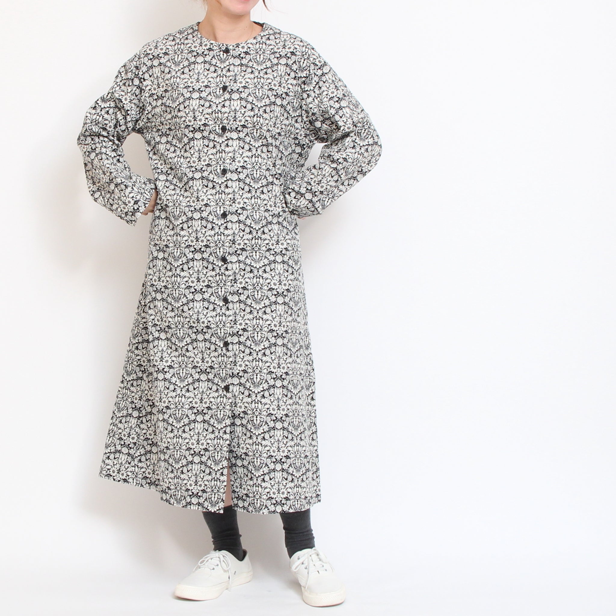 【BLACKラスト1点】コーデュロイLIBERTYノーカラーコートワンピース2511