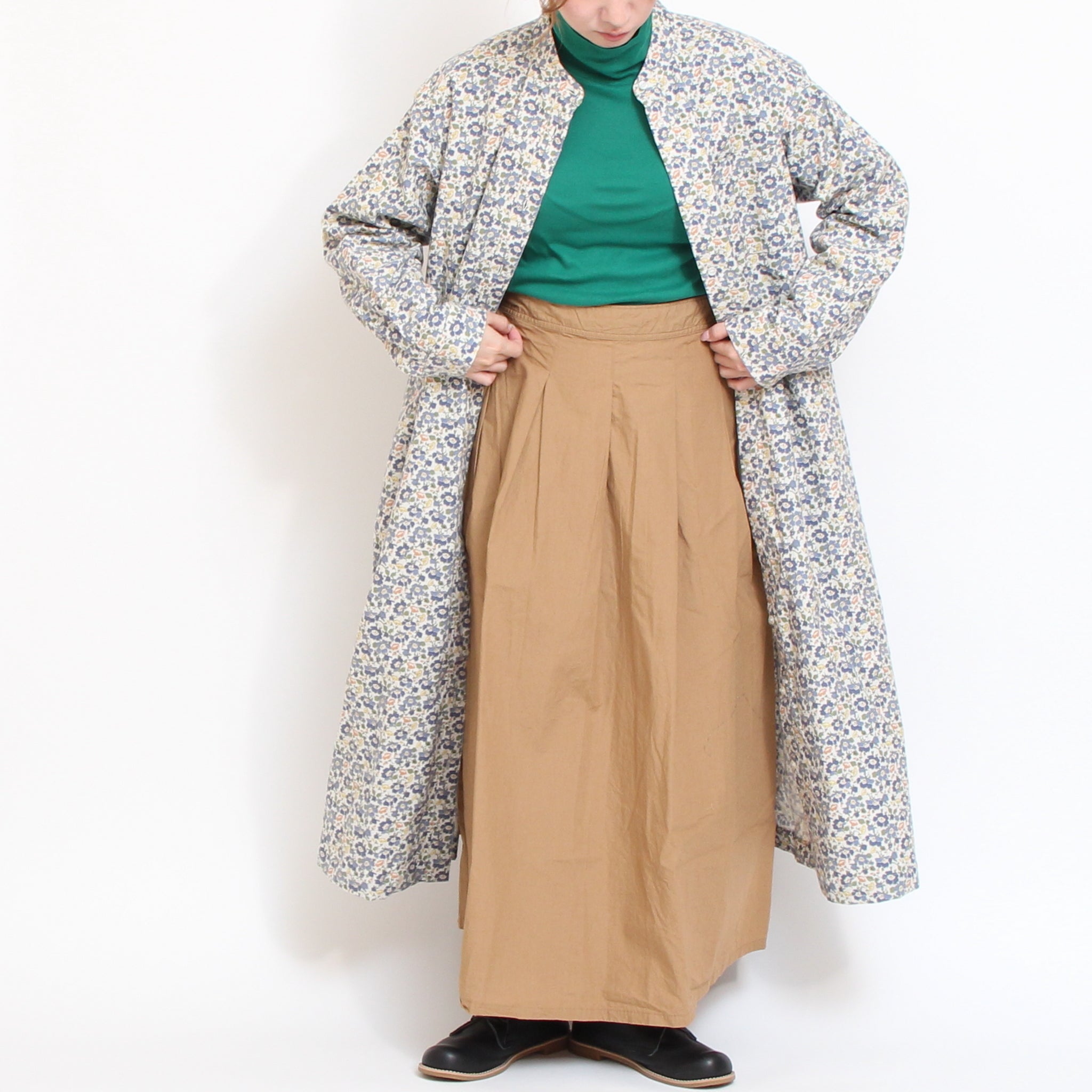 【BLUE残り僅か】Cotton Flannel長袖バンドカラーワンピース(2601)