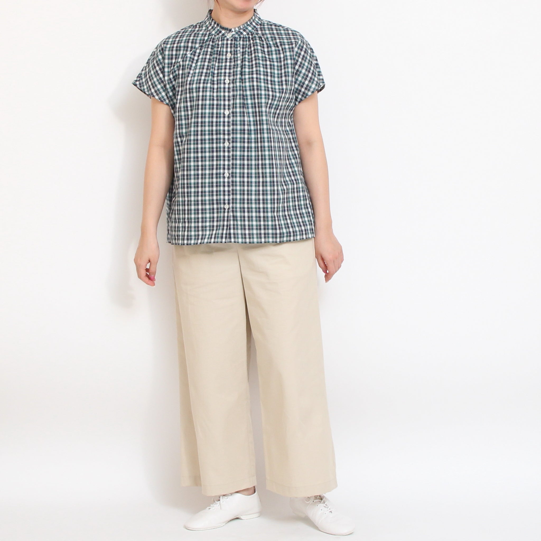 【本店限定商品】リバティチェックスタンドフリルギャザーシャツ2605
