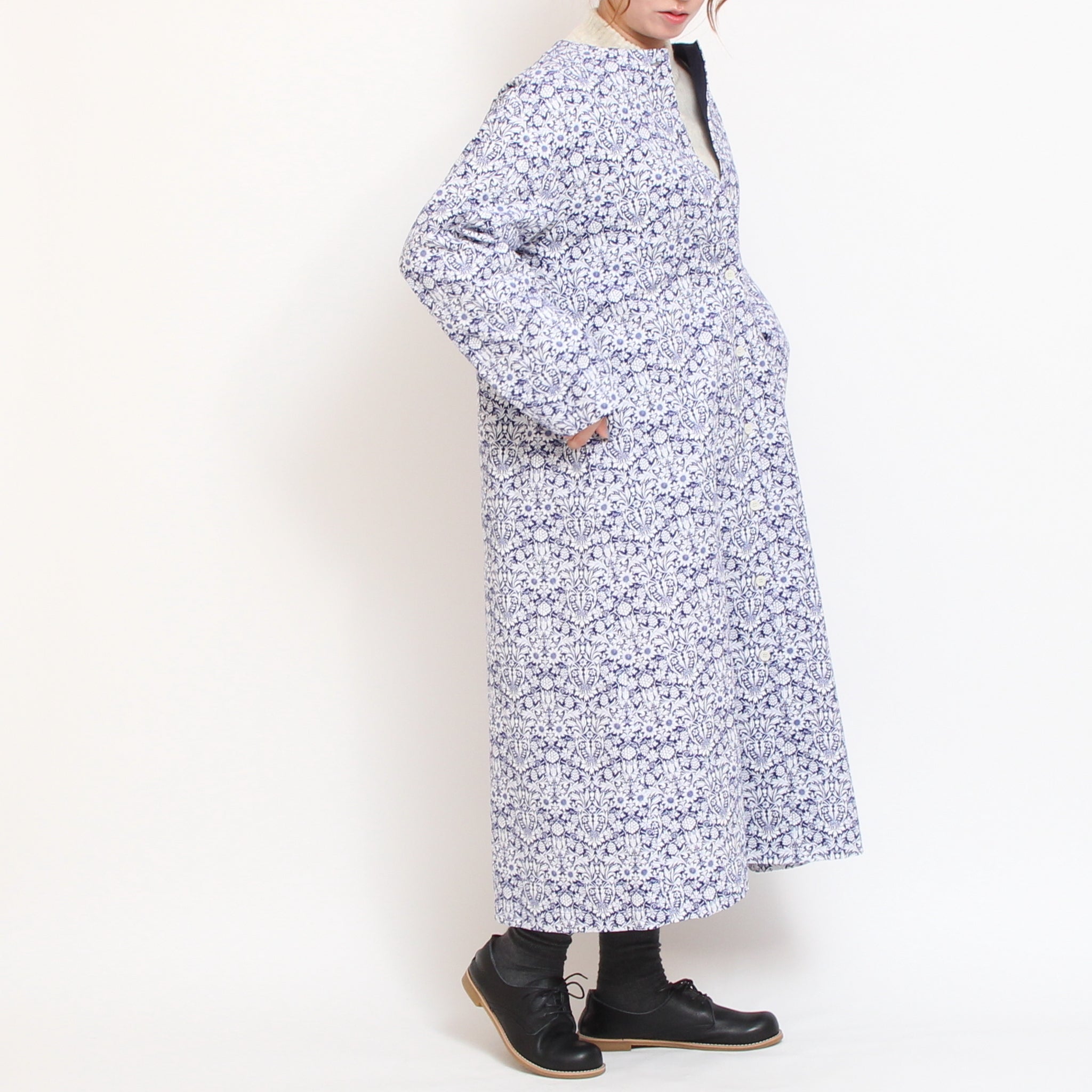 【BLACKラスト1点】コーデュロイLIBERTYノーカラーコートワンピース2511