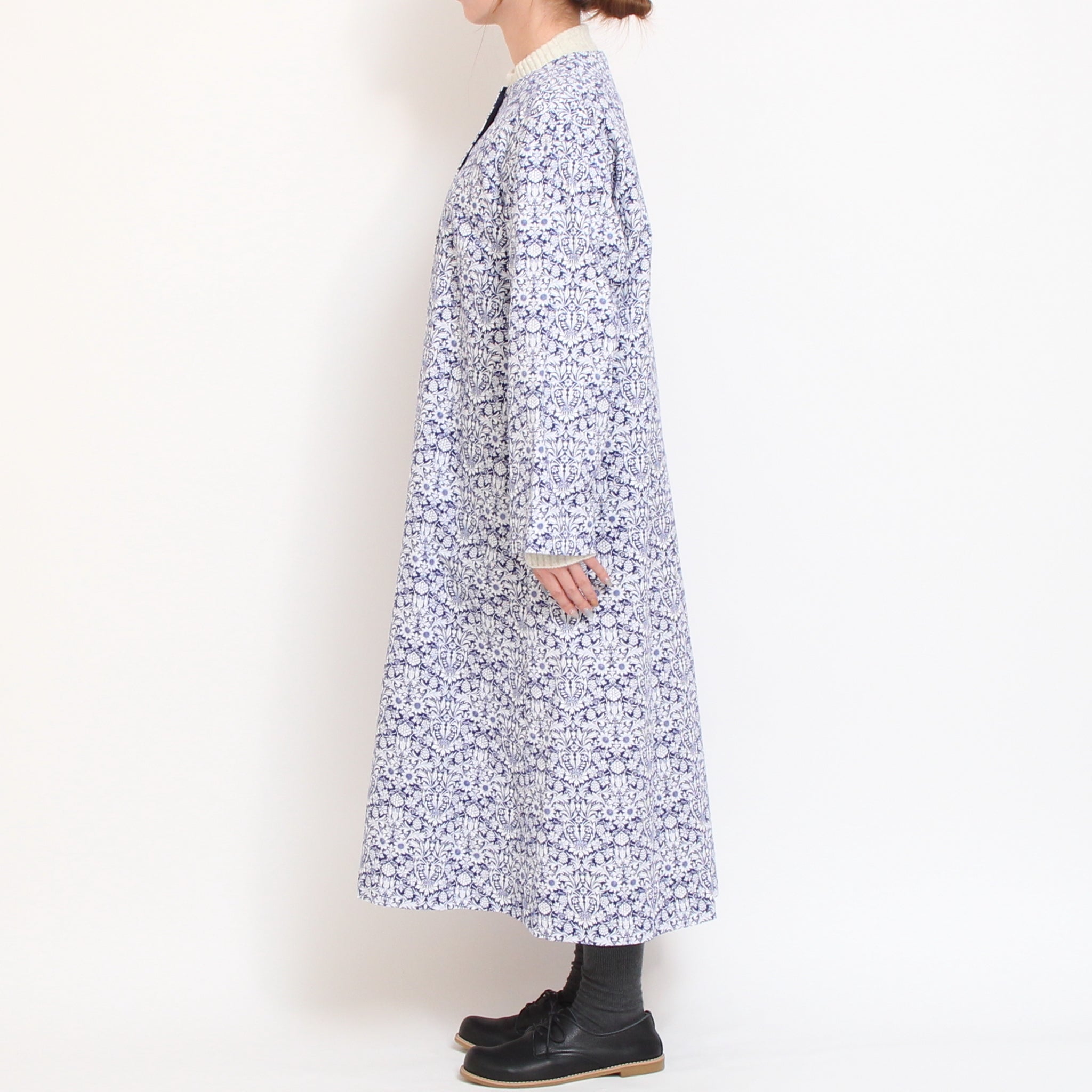 【BLACKラスト1点】コーデュロイLIBERTYノーカラーコートワンピース2511