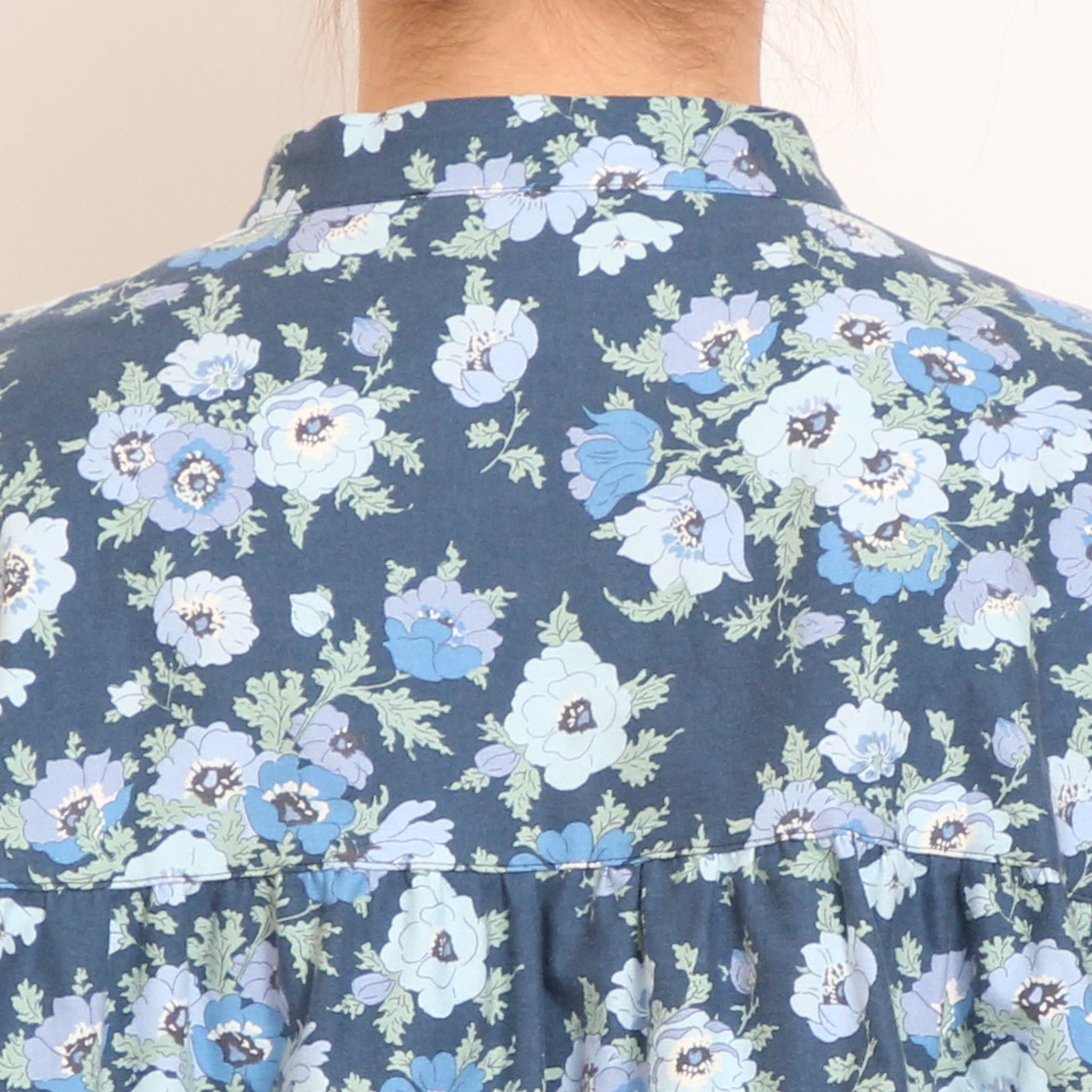 【NAVYラスト１点】Cotton Flannel切替ギャザーシャツ(2601)
