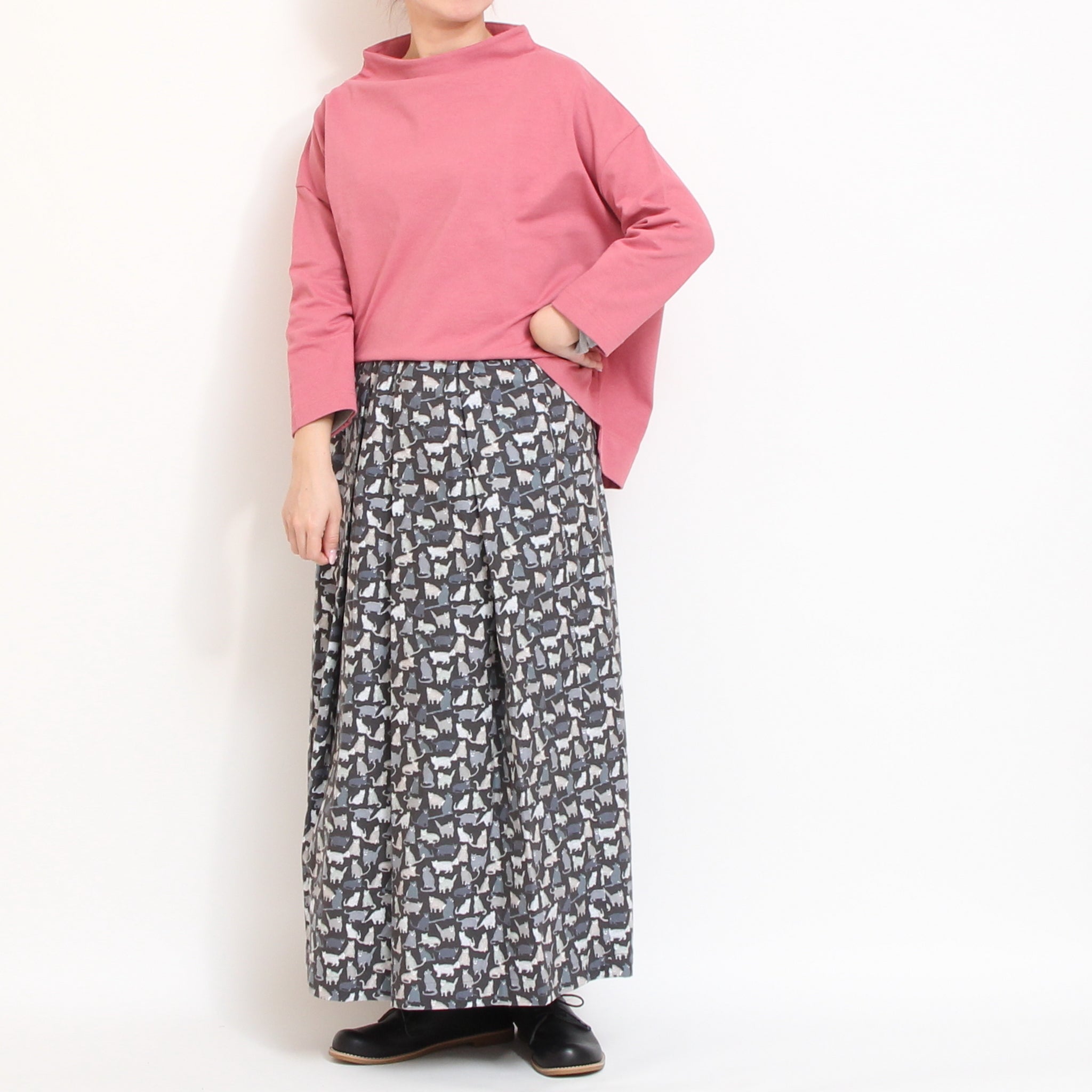 【NAVY・BLACKラスト1点】Cotton Flannelタックギャザースカート(2601)