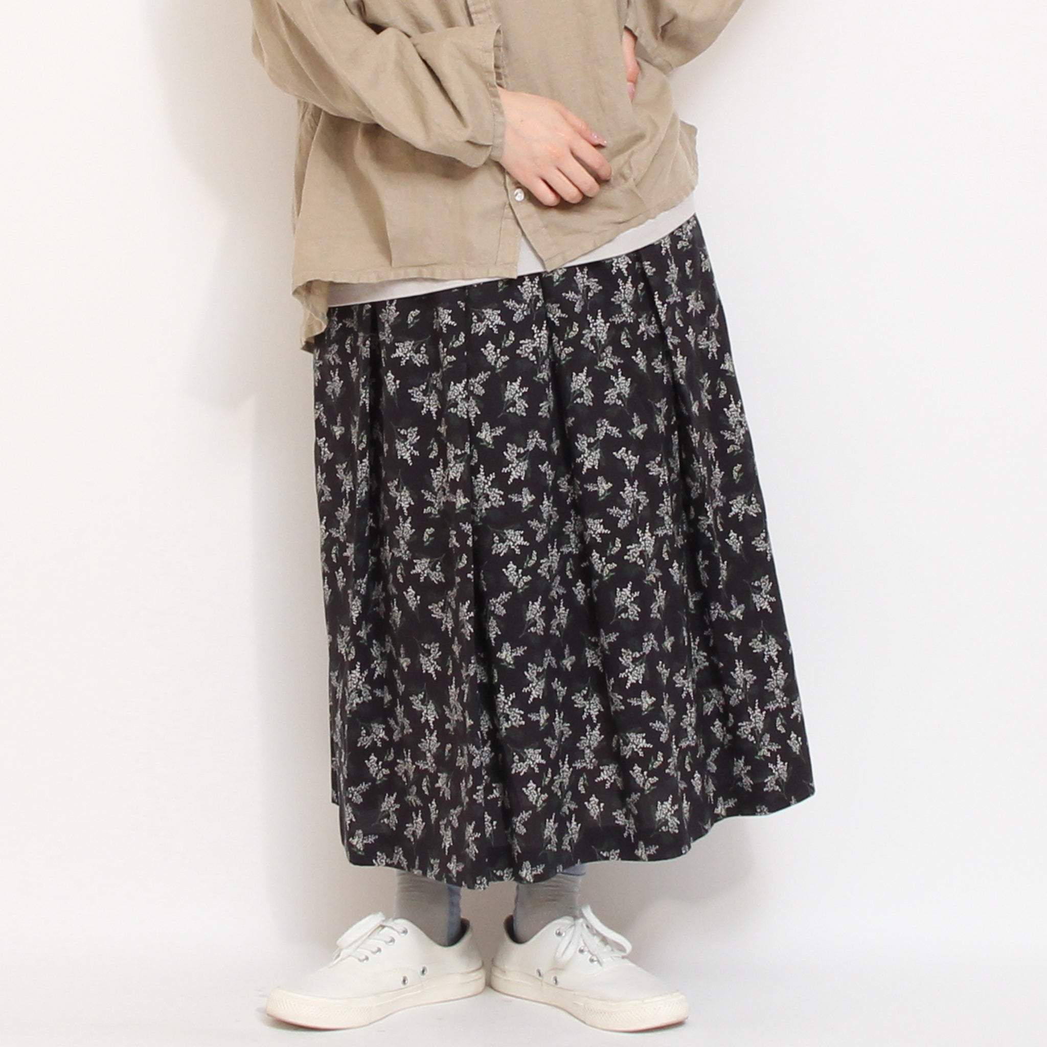 【期間限定20%OFF】【NAVYラスト１点】コットンリヨセルギャザースカート(2604)