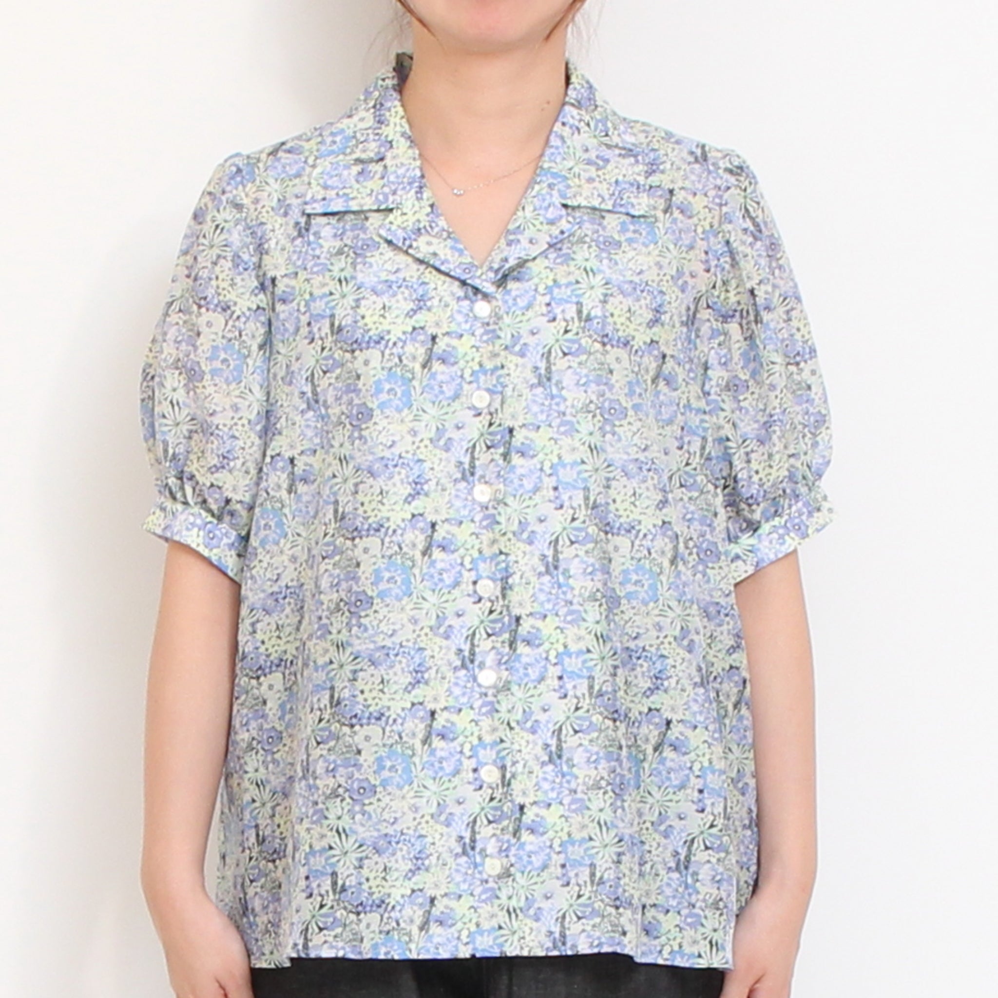 【期間限定15％OFF】綿シルクローン開襟シャツ73050