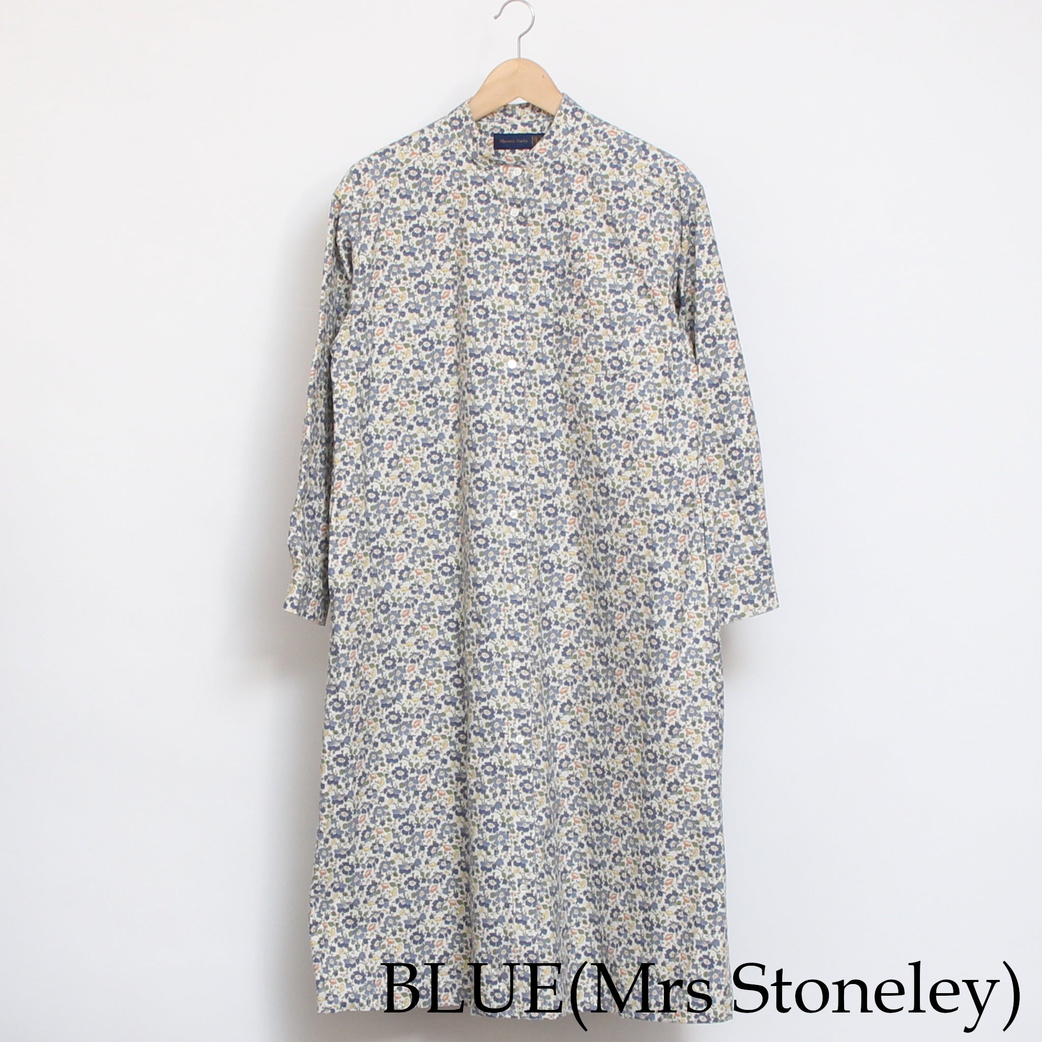 【BLUE残り僅か】Cotton Flannel長袖バンドカラーワンピース(2601)