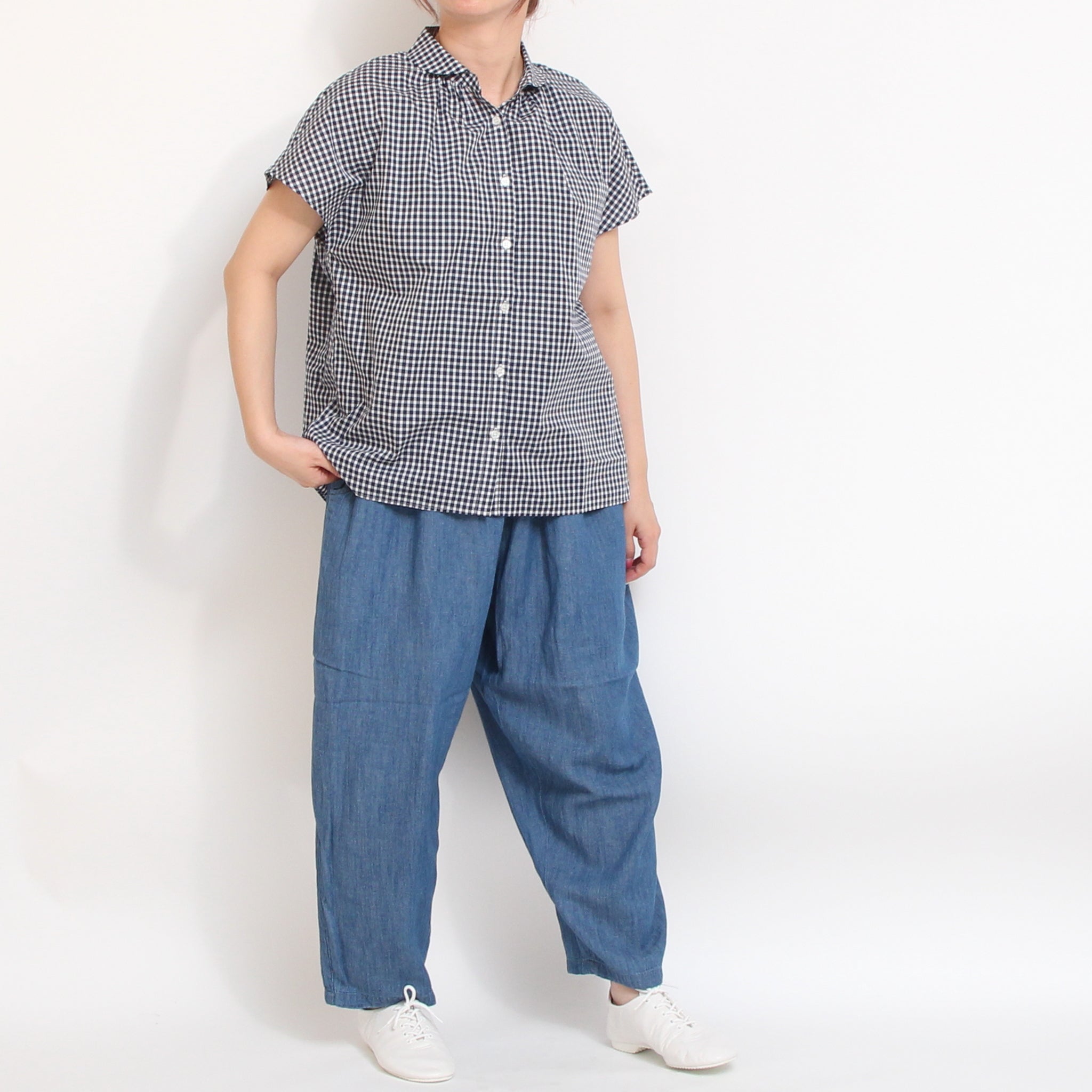 【本店限定商品】 リバティチェックワイドショールスキッパーシャツ2605