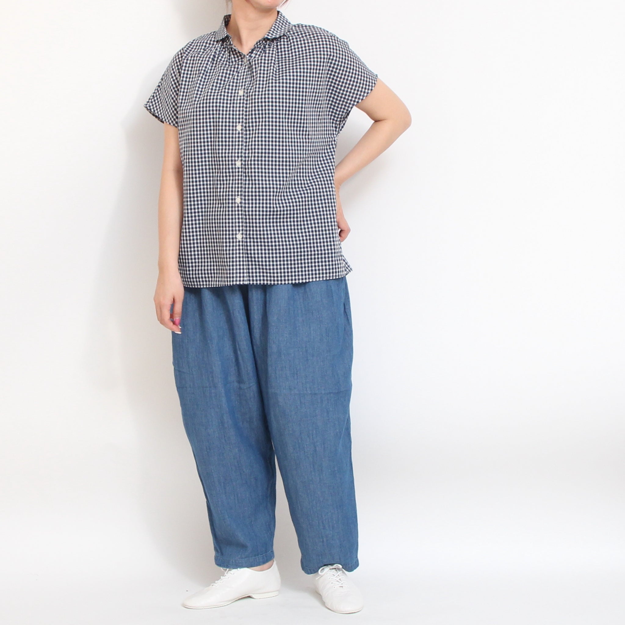【本店限定商品】 リバティチェックワイドショールスキッパーシャツ2605
