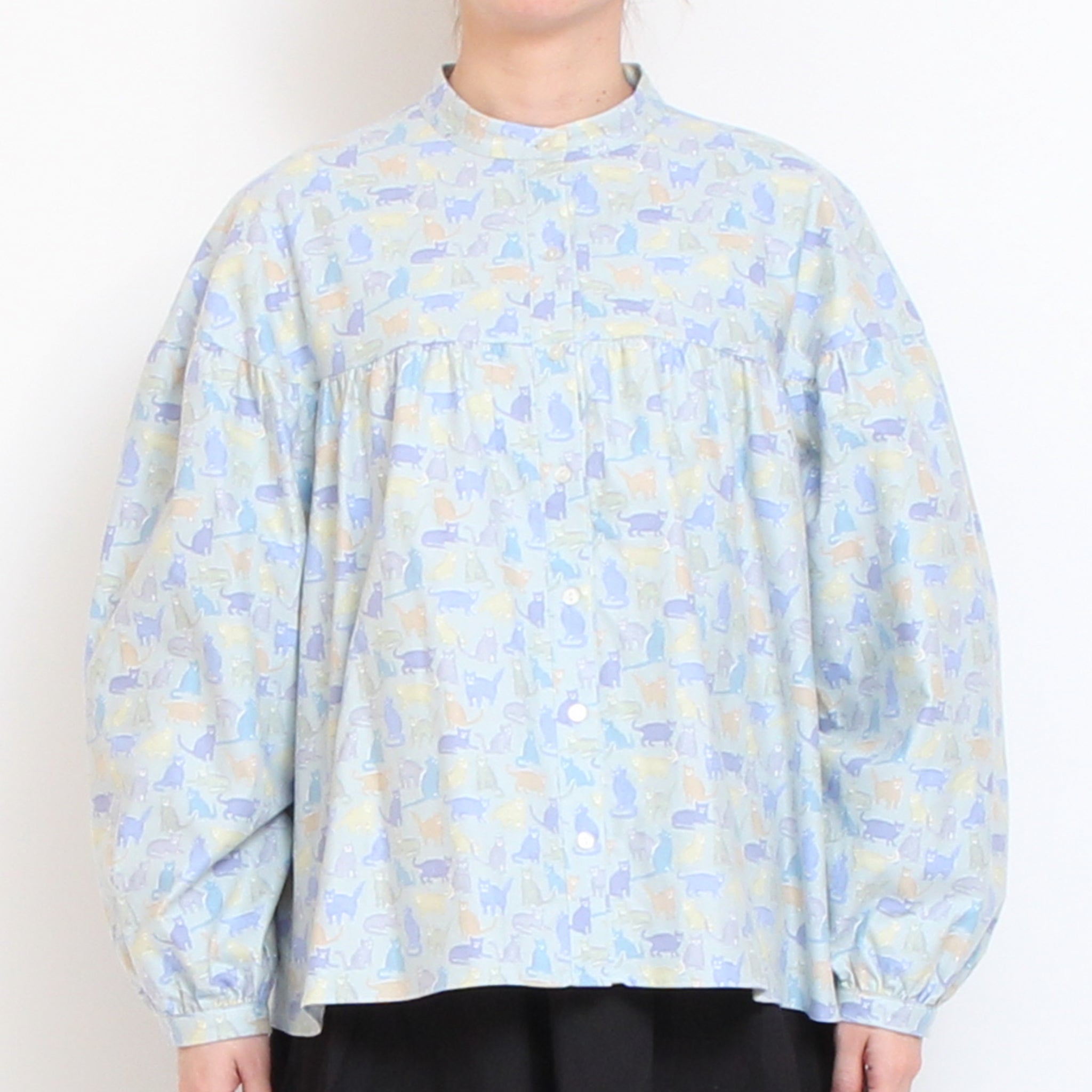【NAVYラスト１点】Cotton Flannel切替ギャザーシャツ(2601)