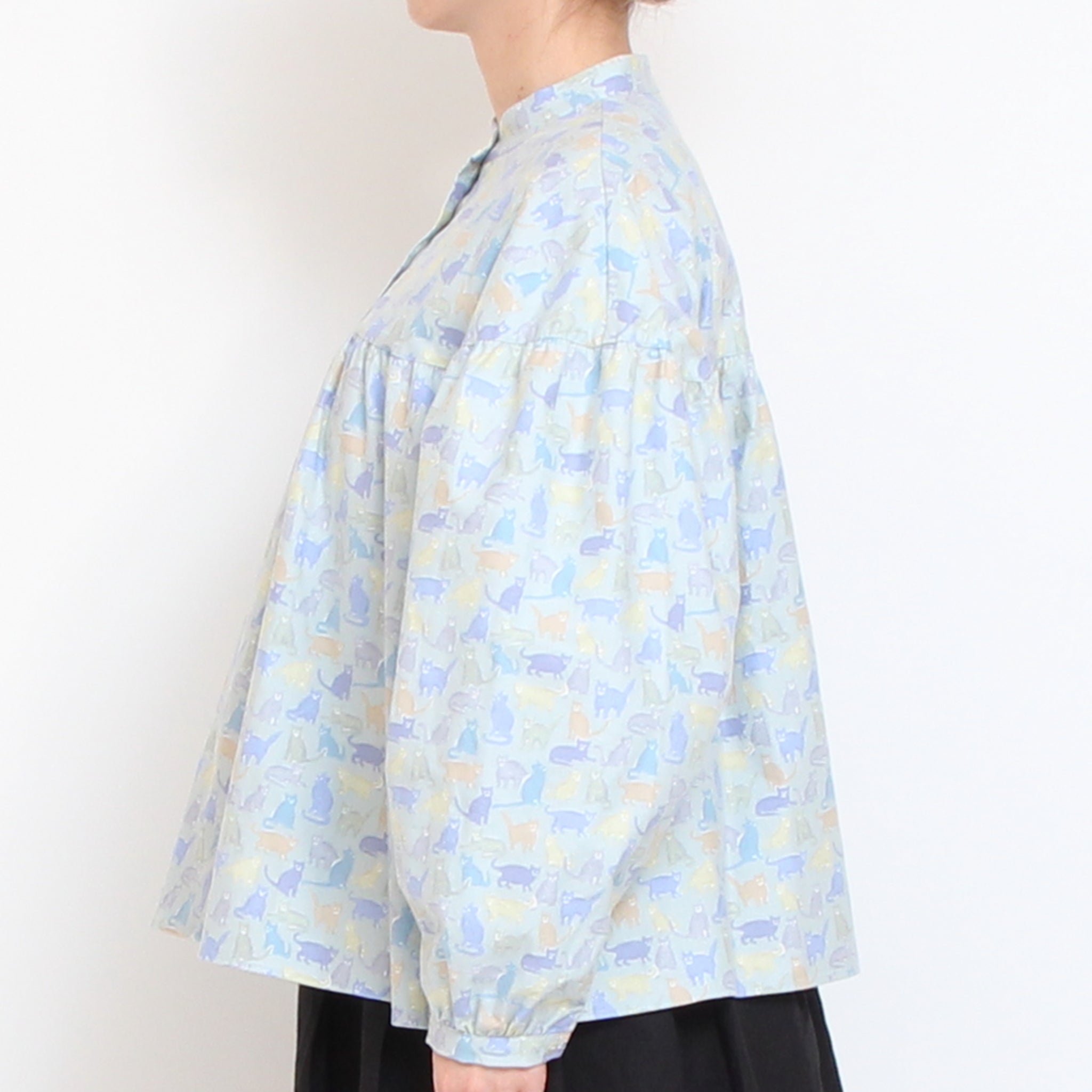 【NAVYラスト１点】Cotton Flannel切替ギャザーシャツ(2601)