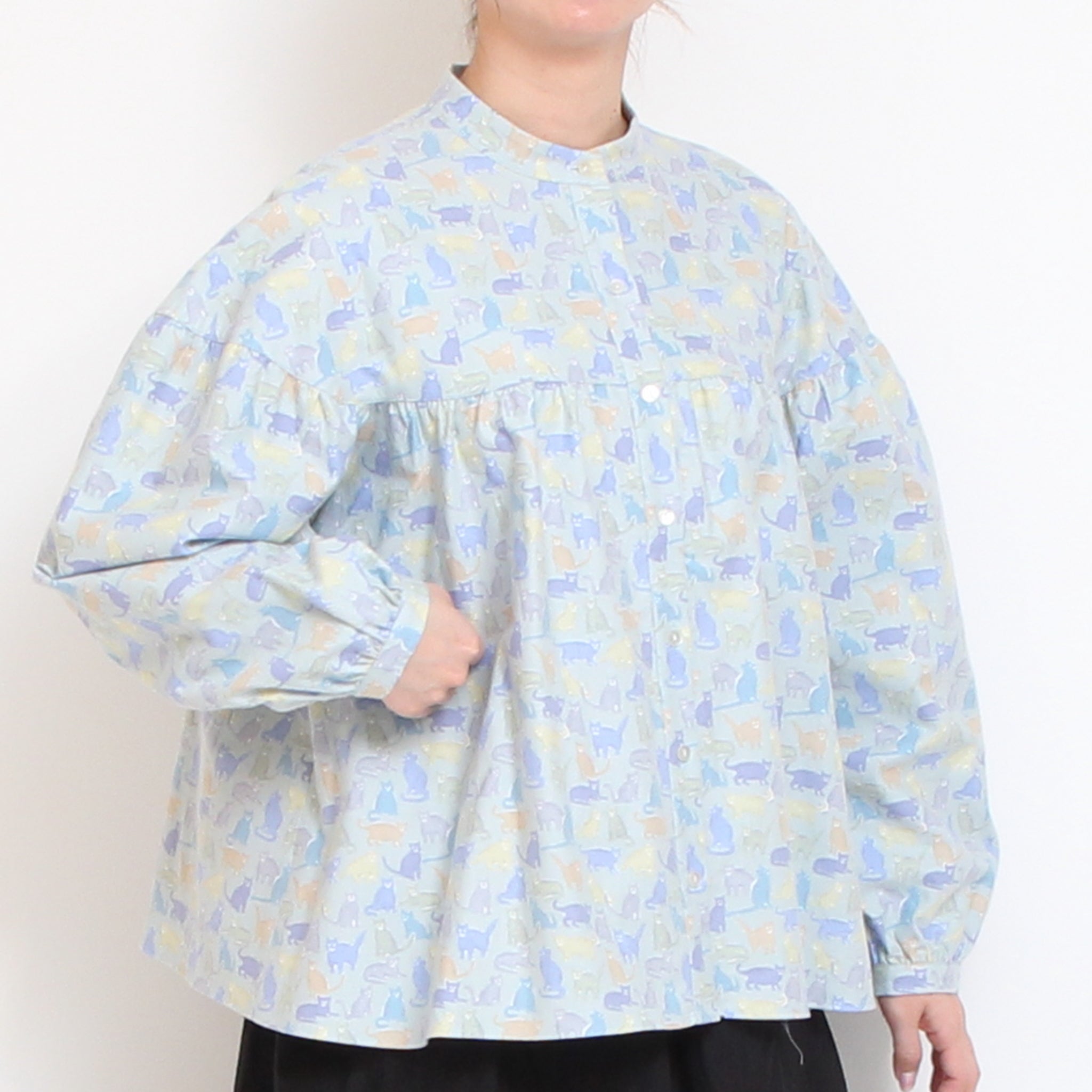 【NAVYラスト１点】Cotton Flannel切替ギャザーシャツ(2601)