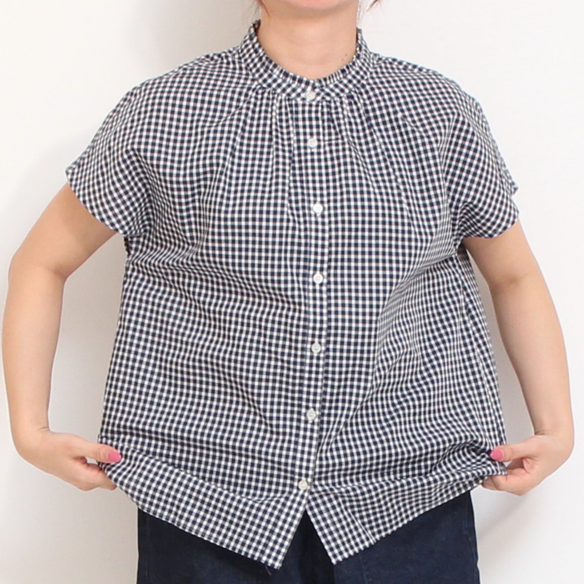 【本店限定商品】リバティチェックスタンドフリルギャザーシャツ2605