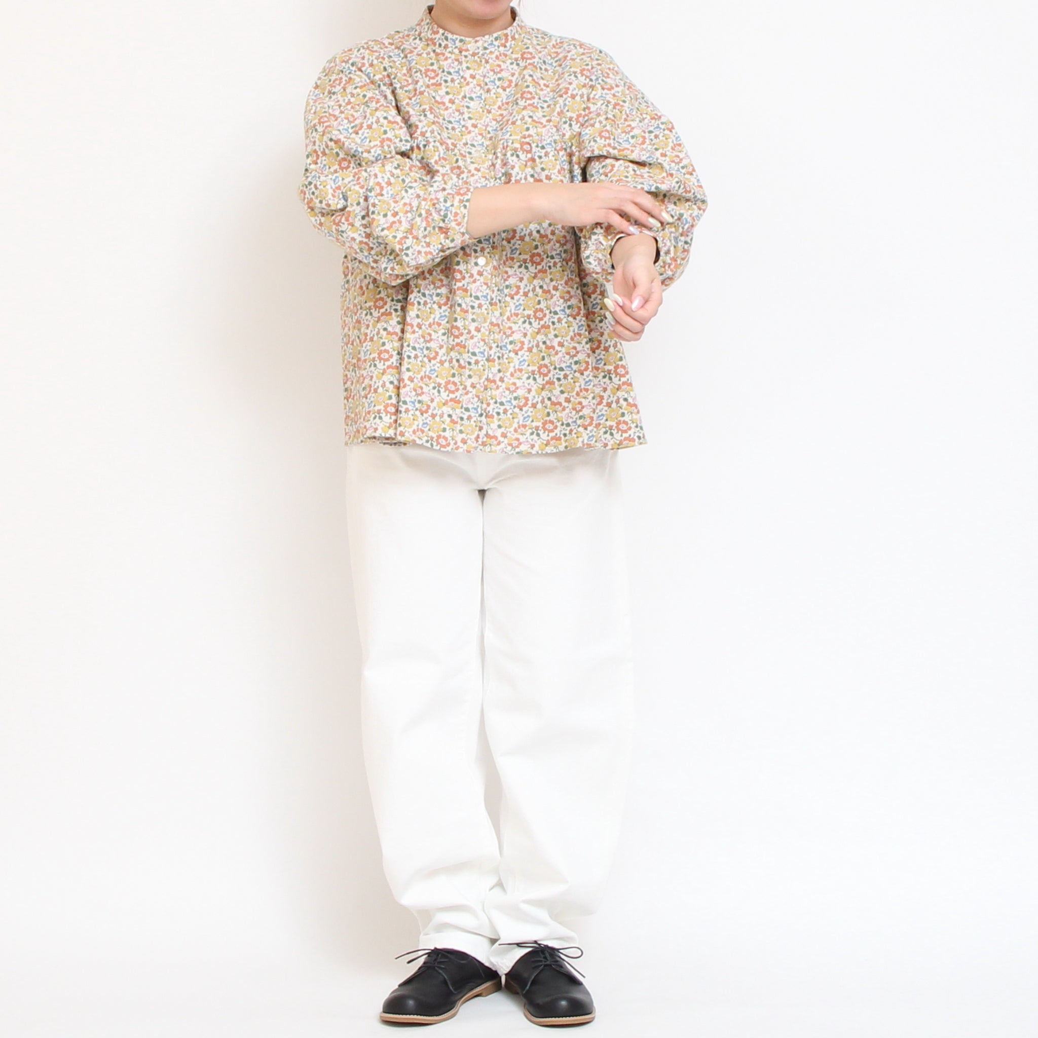 【NAVYラスト１点】Cotton Flannel切替ギャザーシャツ(2601)