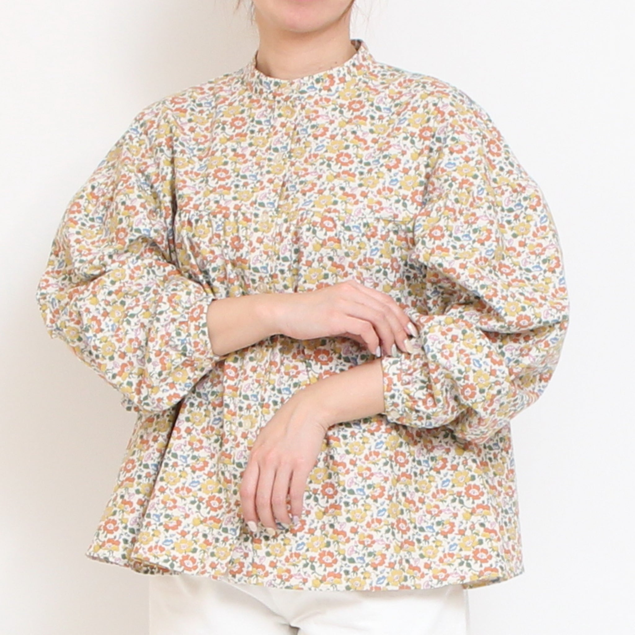 【NAVYラスト１点】Cotton Flannel切替ギャザーシャツ(2601)
