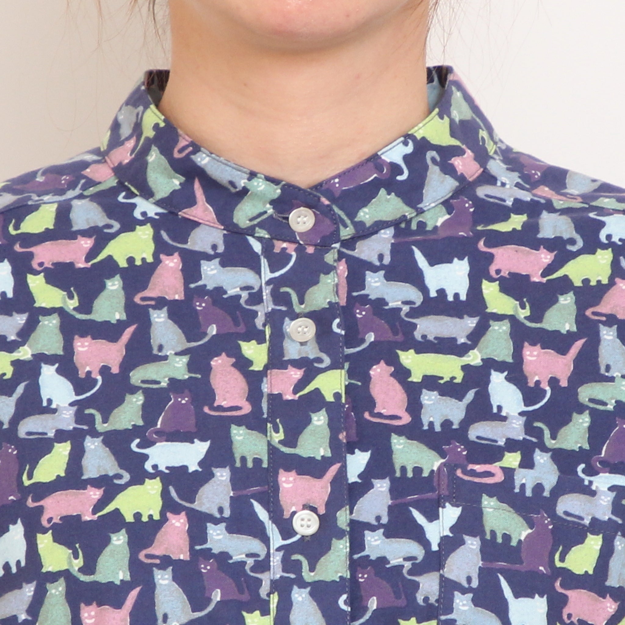 【BLUE残り僅か】Cotton Flannel長袖バンドカラーワンピース(2601)
