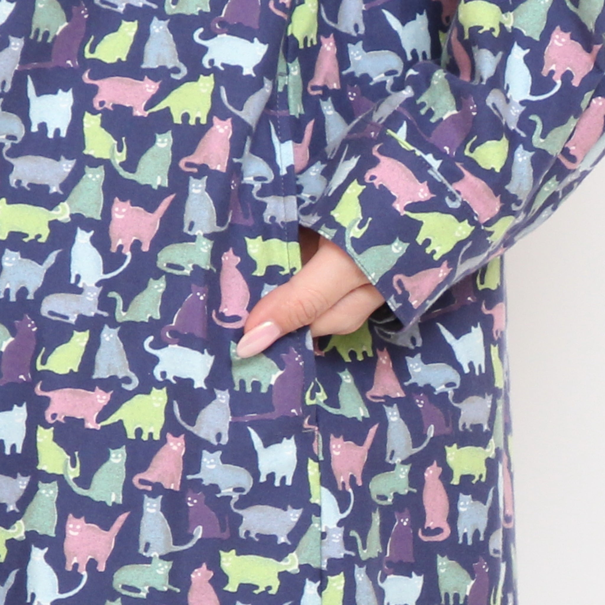 【BLUE残り僅か】Cotton Flannel長袖バンドカラーワンピース(2601)
