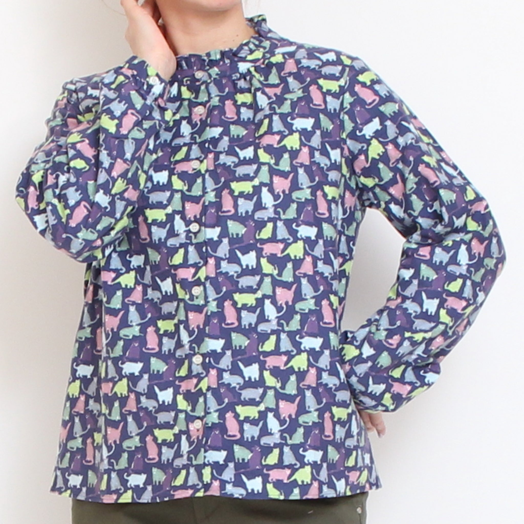 【IVORY・NAVYのみ 残り僅か】Cotton Flannelスタンドフリルシャツ2601