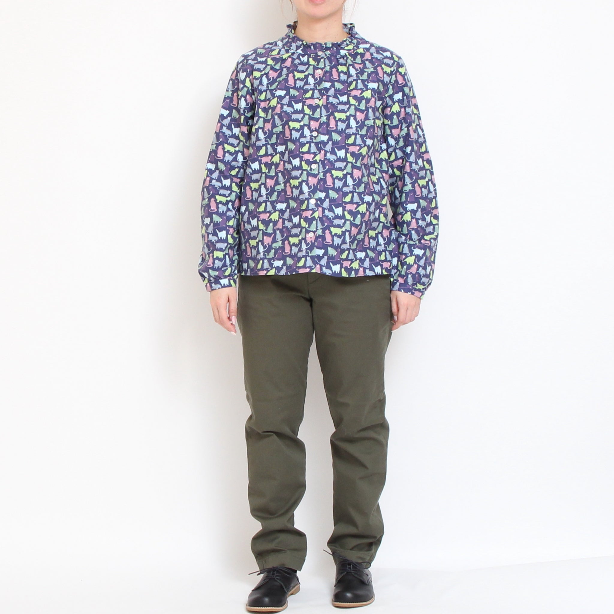 【IVORY・NAVYのみ 残り僅か】Cotton Flannelスタンドフリルシャツ2601