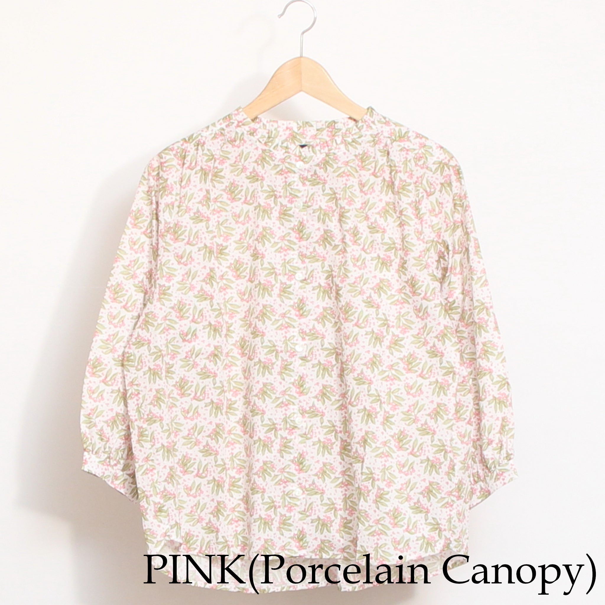 【期間限定15%OFF】【PURPLE・PINKのみ 残り僅か】リバティ7分袖フリルネックスタンダードシャツ2603