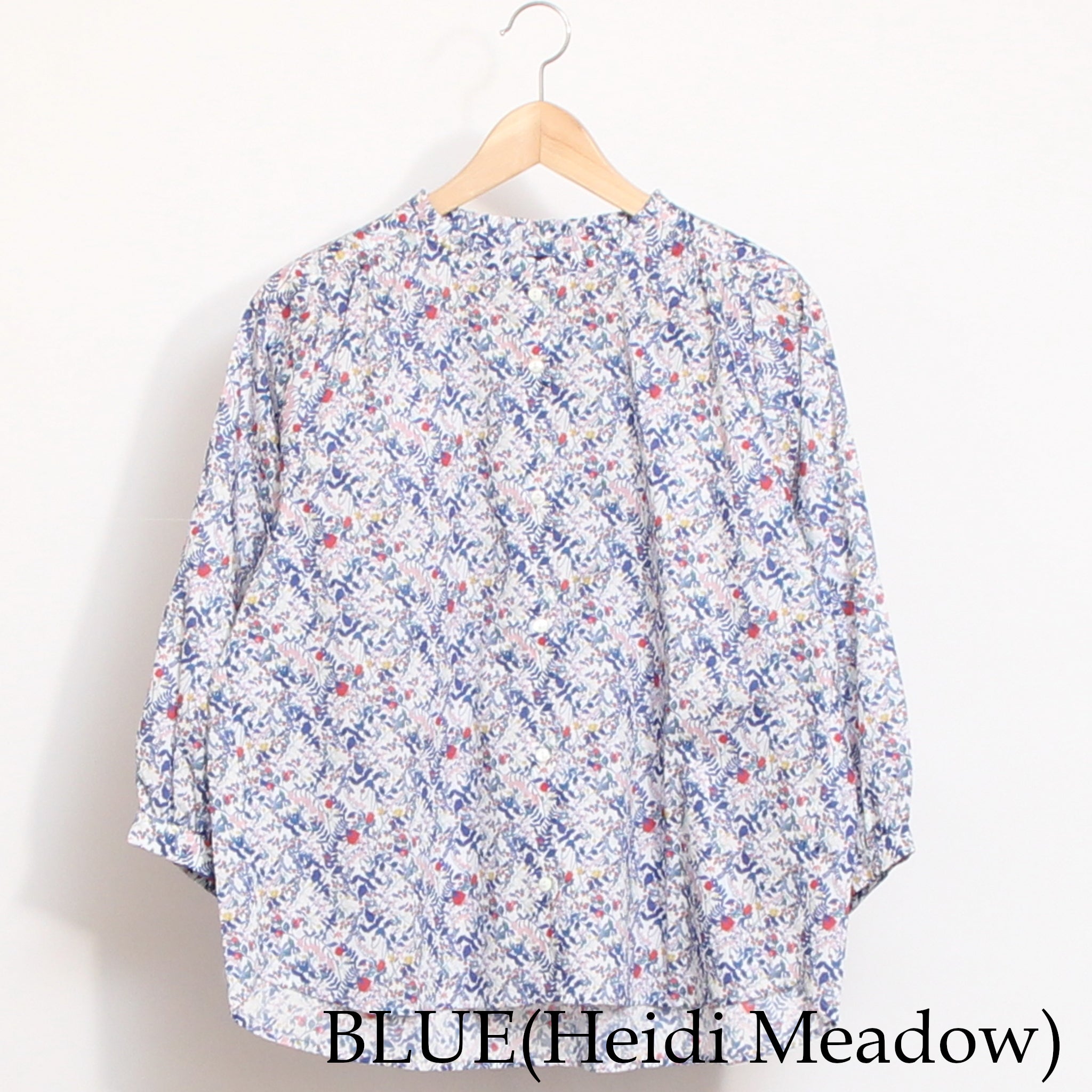 【期間限定15%OFF】【PURPLE・PINKのみ 残り僅か】リバティ7分袖フリルネックスタンダードシャツ2603