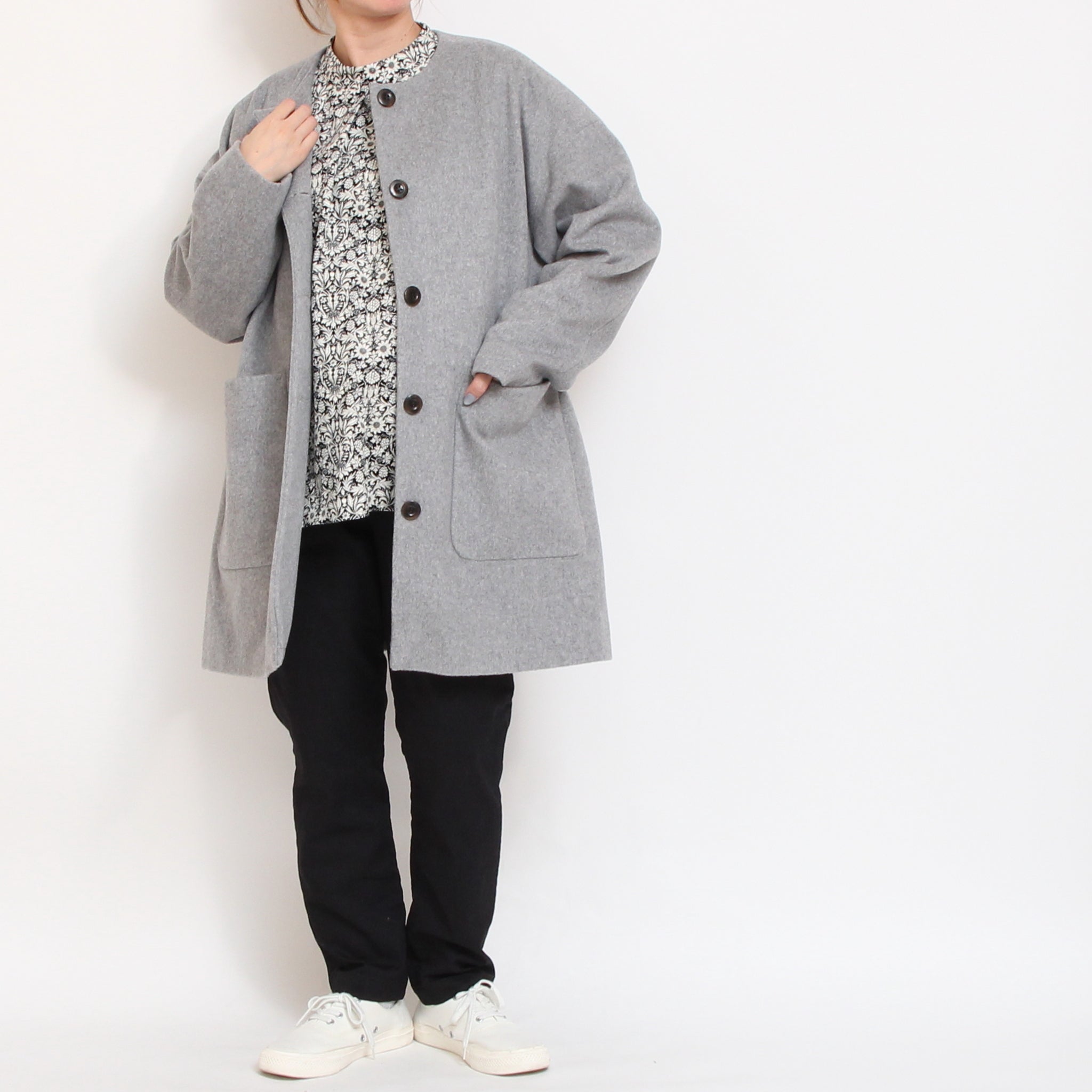 【BLACK残り僅か】裏リバティノーカラーコート(2510)