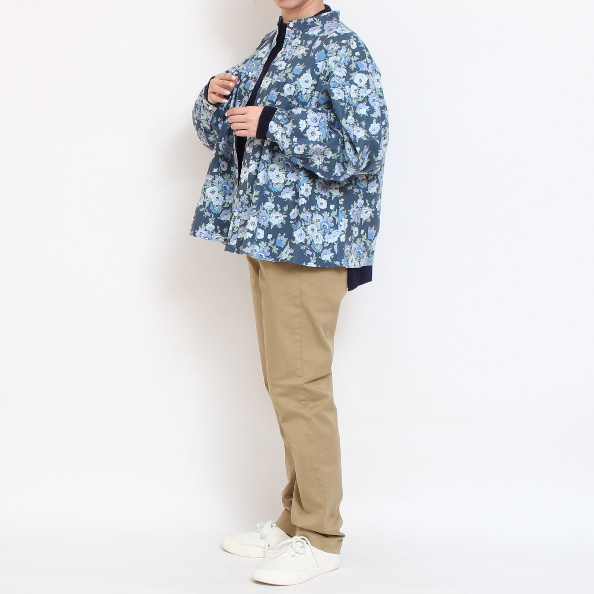 【NAVYラスト１点】Cotton Flannel切替ギャザーシャツ(2601)