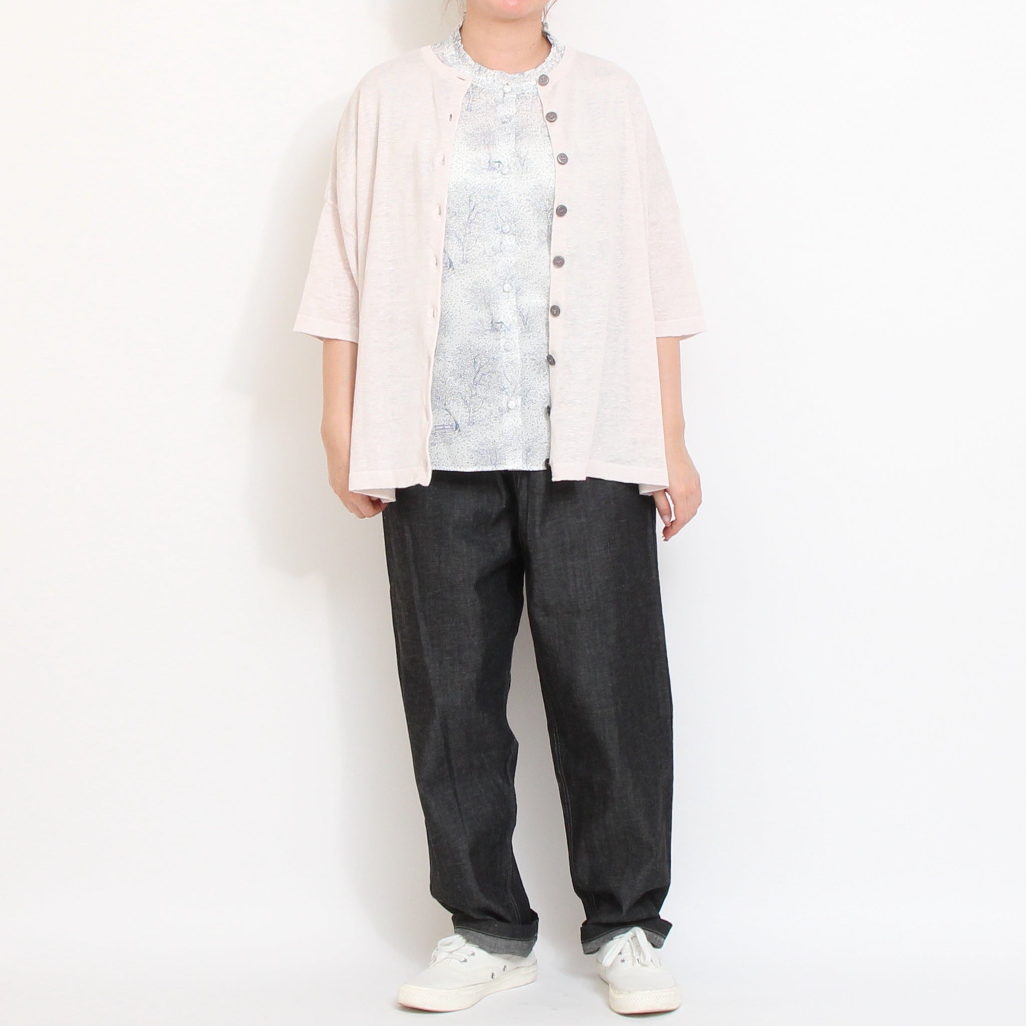 Mao madeリネン２WAYハーフスリーブカーディガン