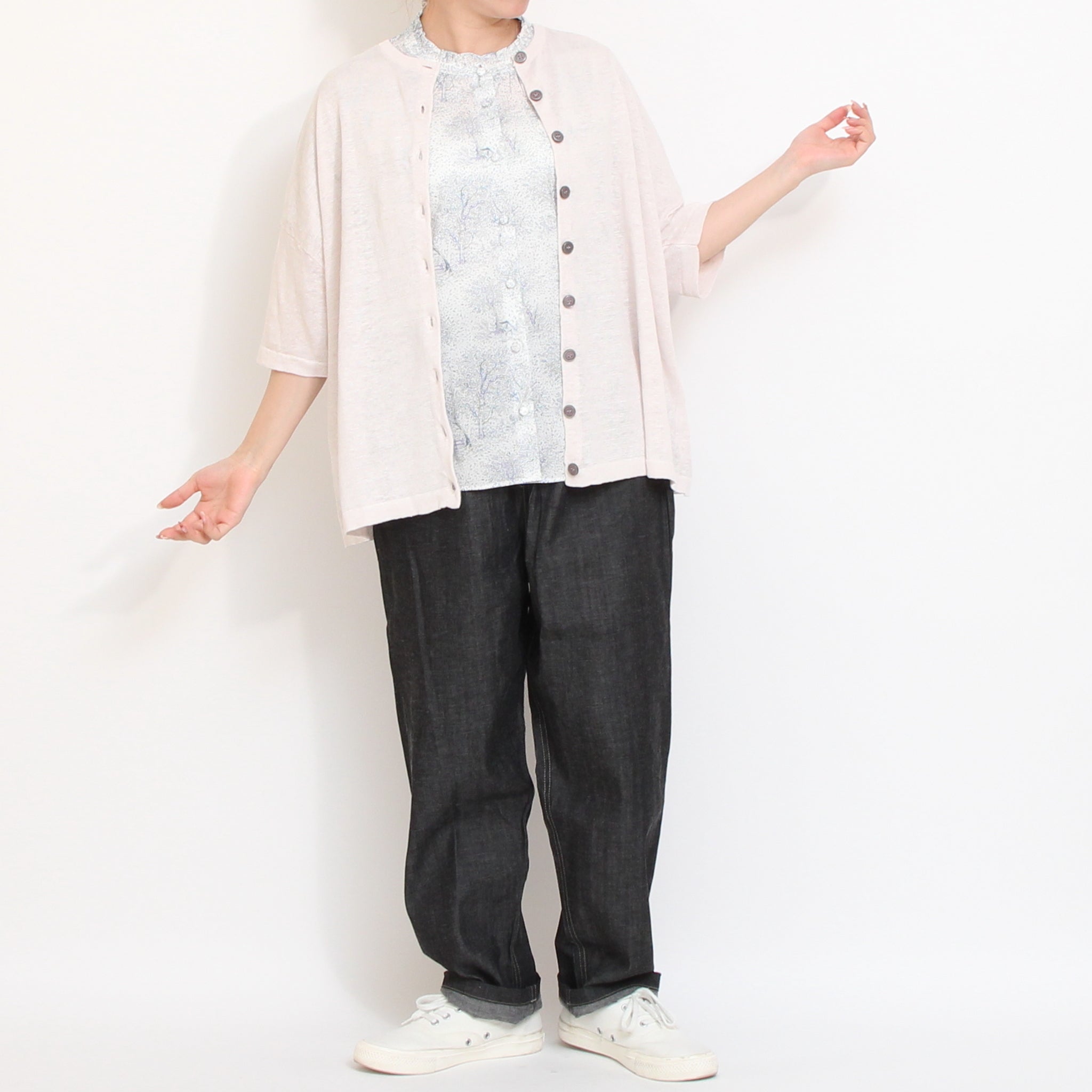 Mao madeリネン２WAYハーフスリーブカーディガン