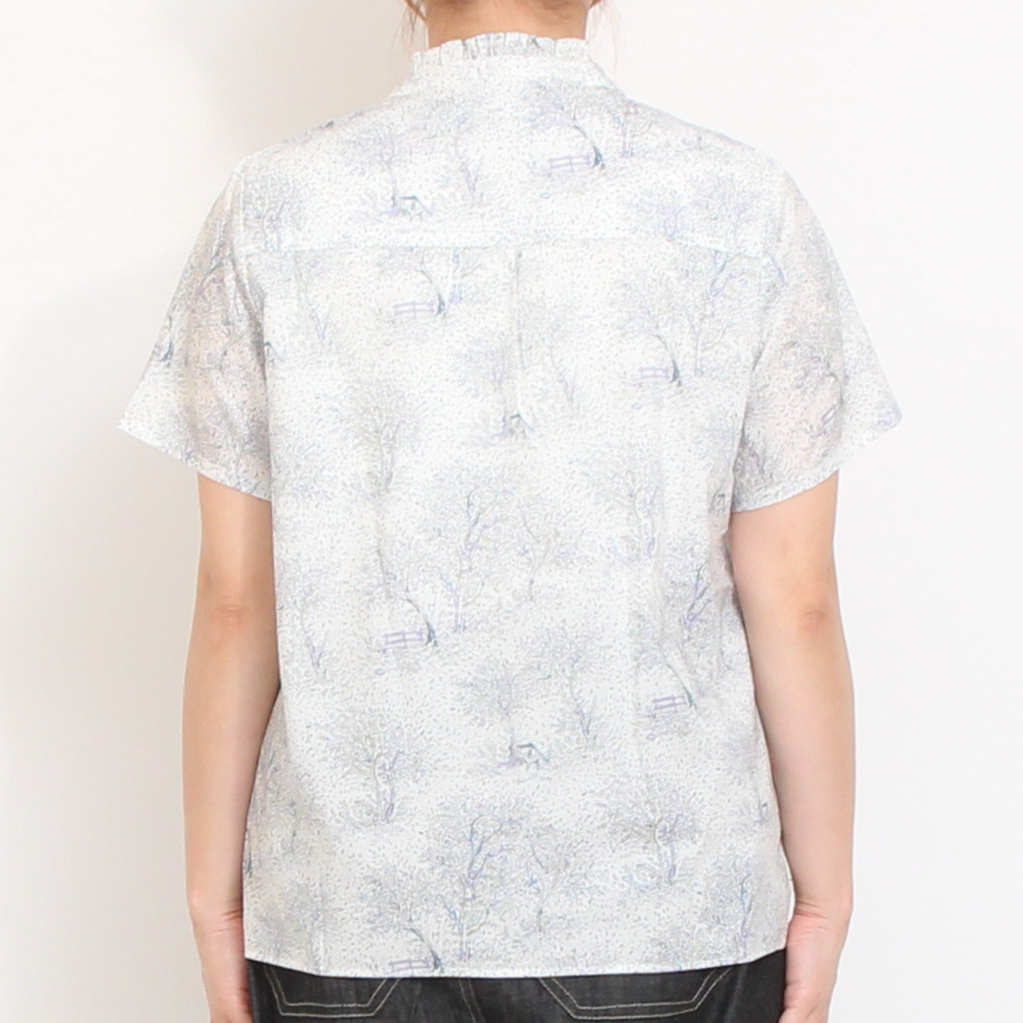 【期間限定15％OFF】【YELLOW・BLACKサイズ１ ラスト１点ずつ】コットンリヨセル半袖スタンドフリルシャツ2604