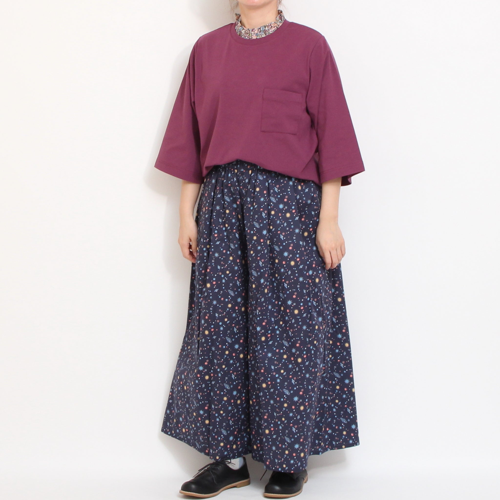 【BROWN残り僅か】sosottoLIBERTY使いフリルネックTシャツ