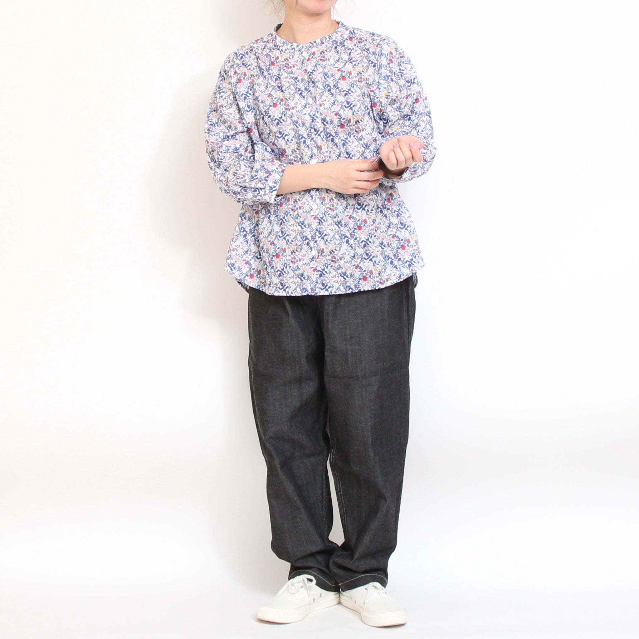 【期間限定15%OFF】【PURPLE・PINKのみ 残り僅か】リバティ7分袖フリルネックスタンダードシャツ2603