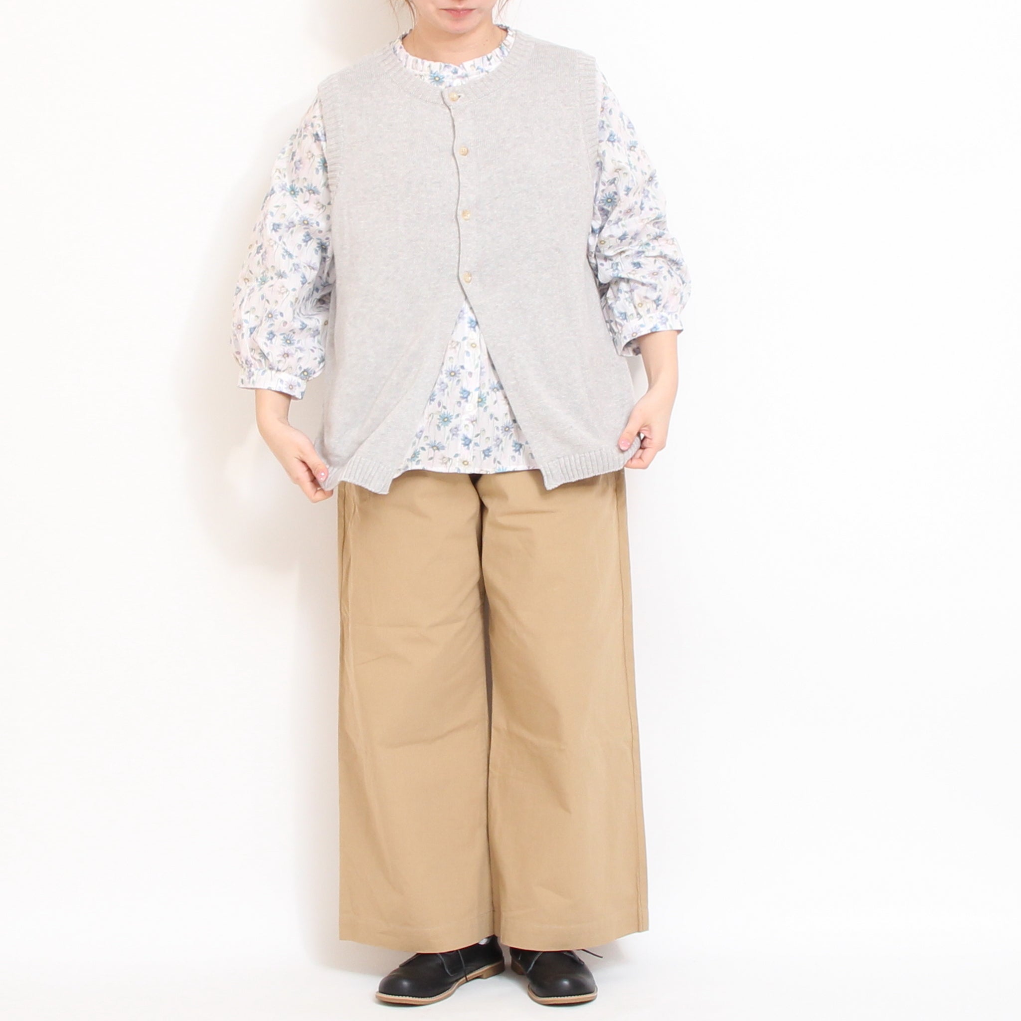 【期間限定15%OFF】【PURPLE・PINKのみ 残り僅か】リバティ7分袖フリルネックスタンダードシャツ2603