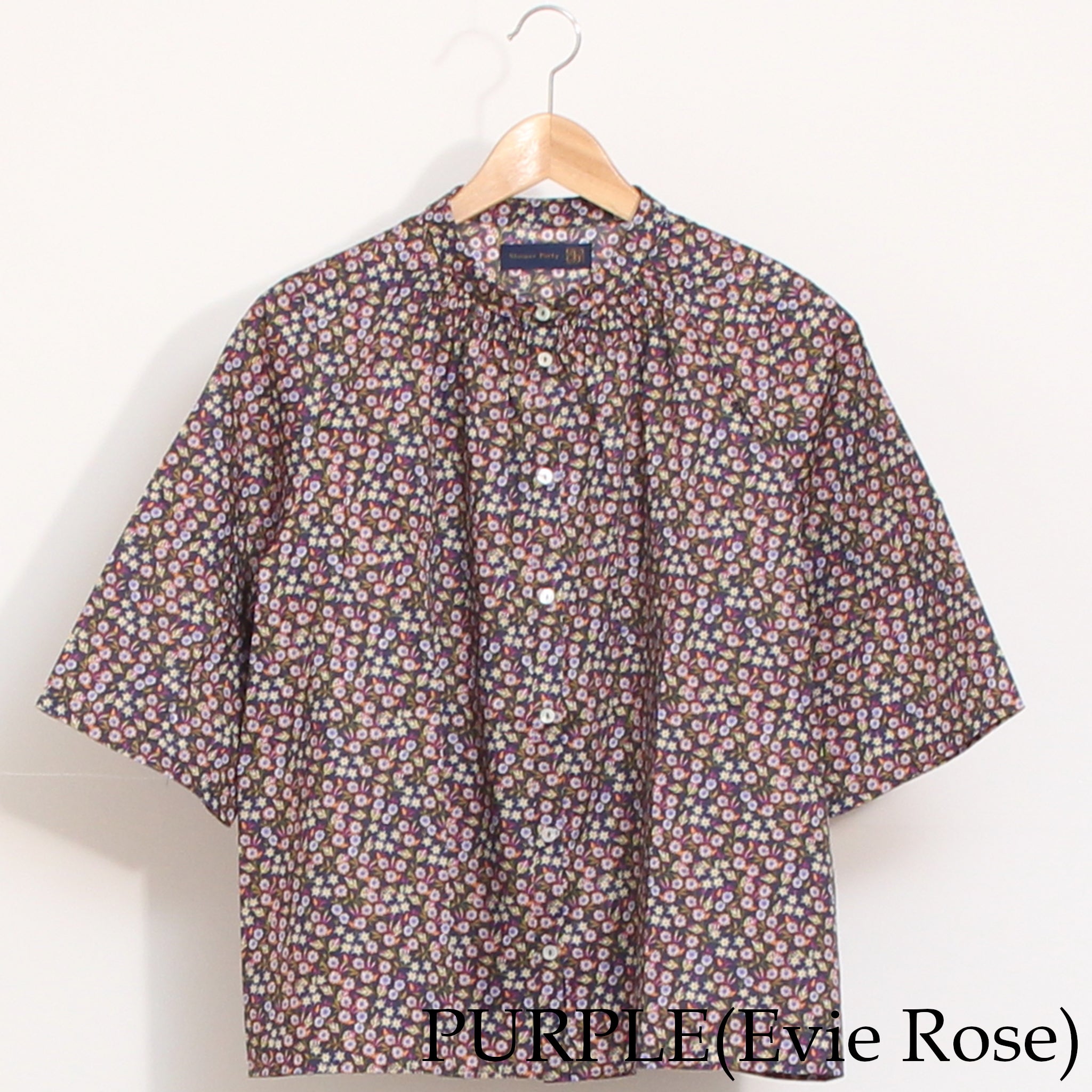 【期間限定15%OFF】【MINT残り僅か・本店限定商品】リバティ6分袖チビ衿シャーリングシャツ(2604)