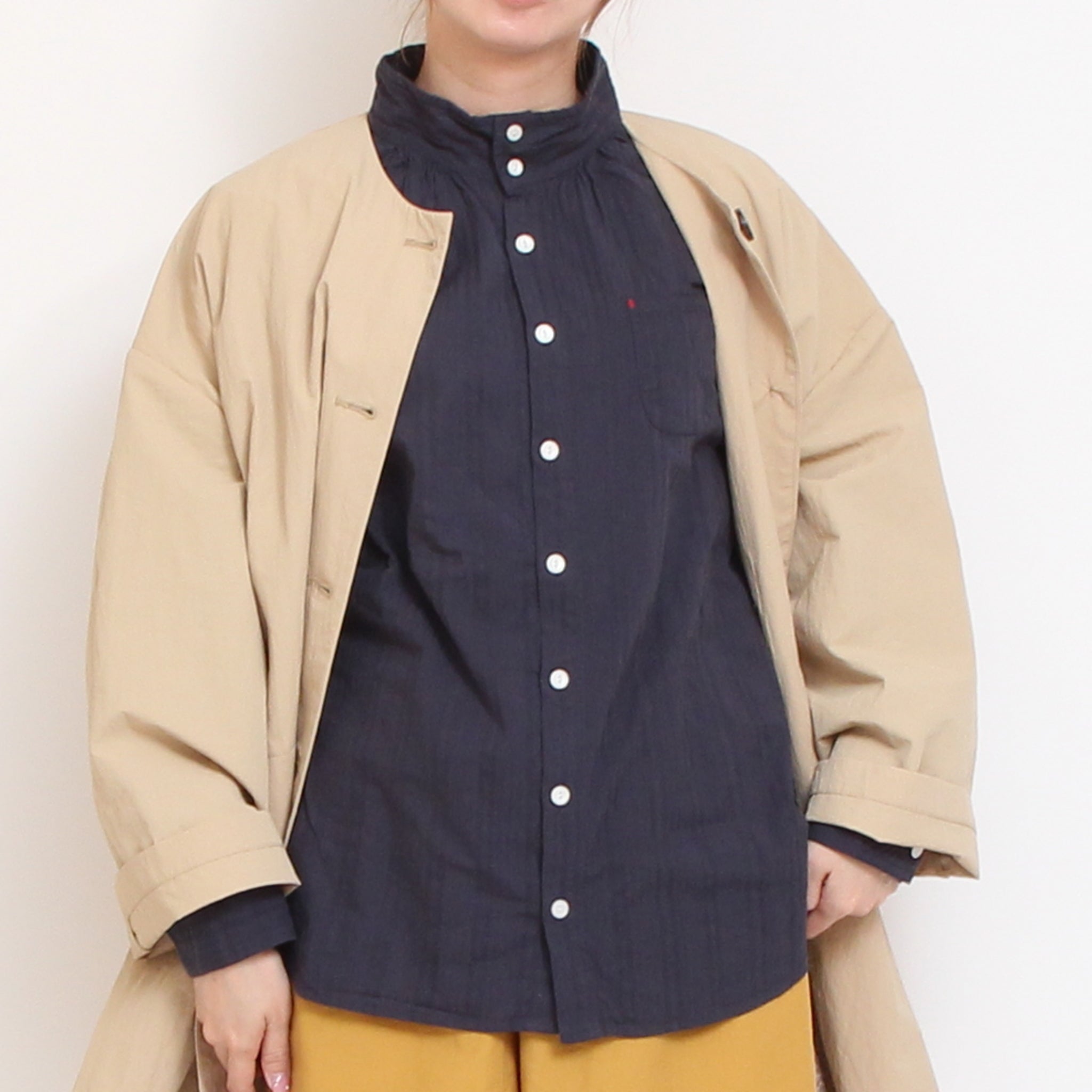 【20%OFF】【WHITEラスト１点】to touchドビーストライプ ハイネックシャツ