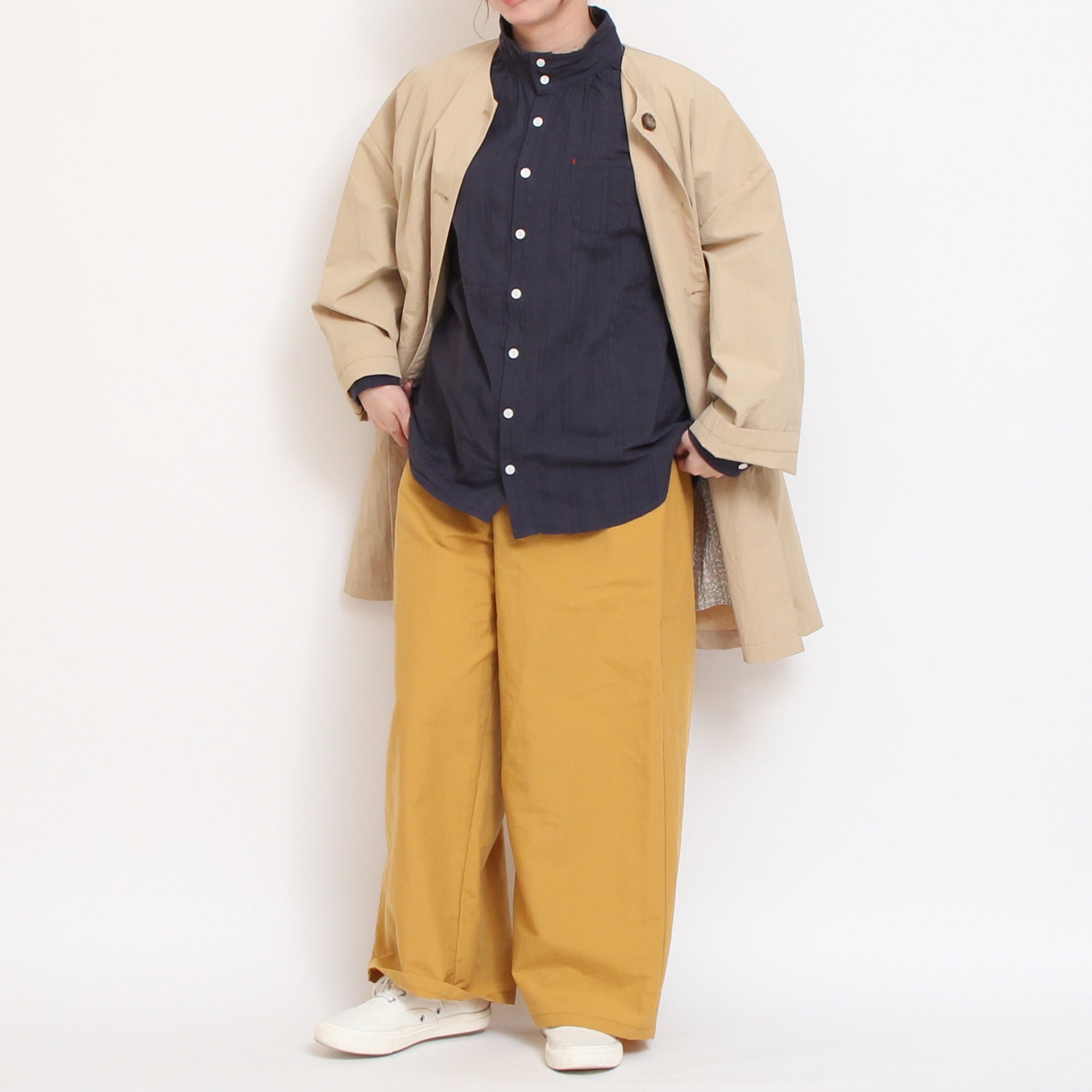 【20%OFF】【WHITEラスト１点】to touchドビーストライプ ハイネックシャツ